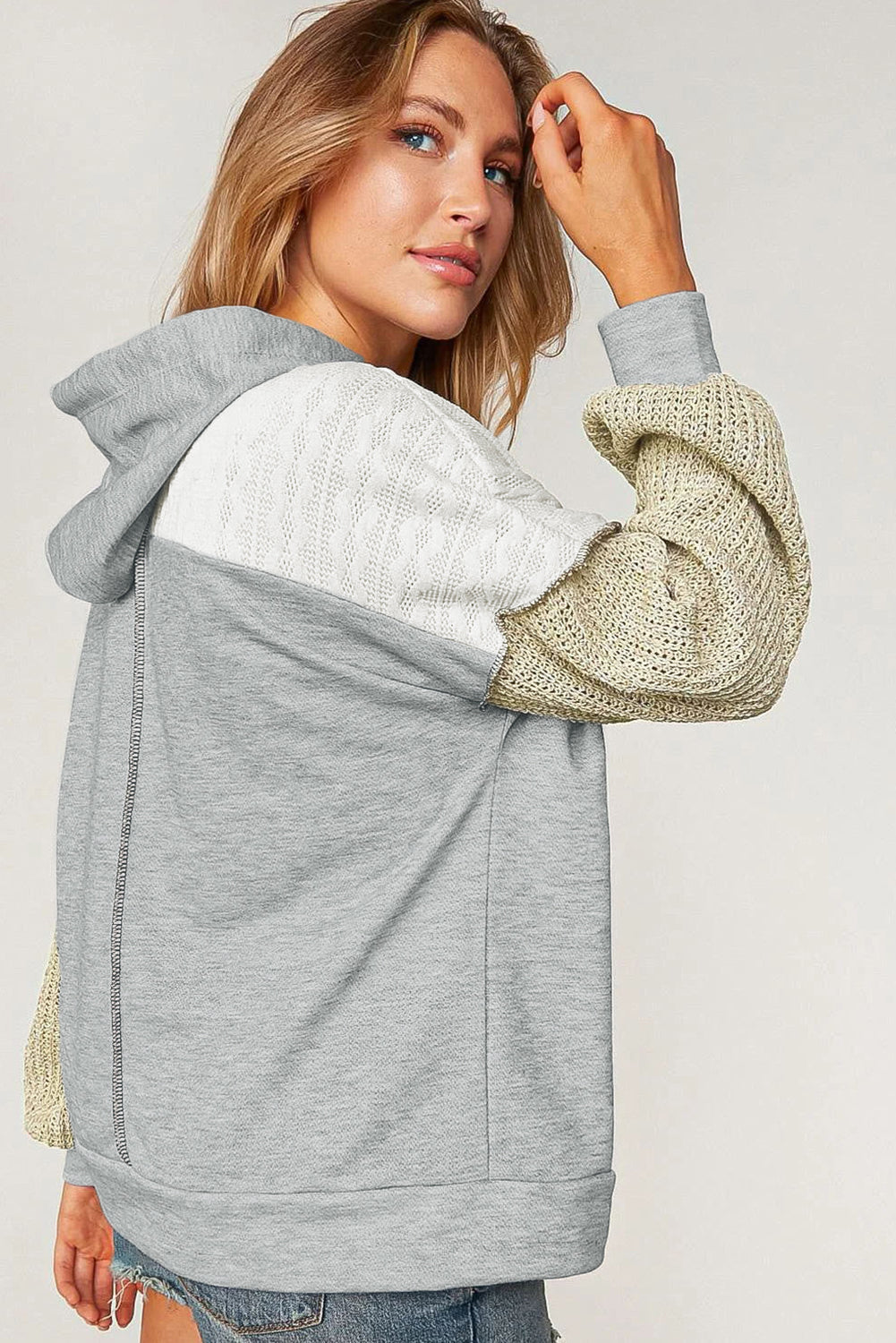 Smeđi Colourblock patchwork pulover hoodie