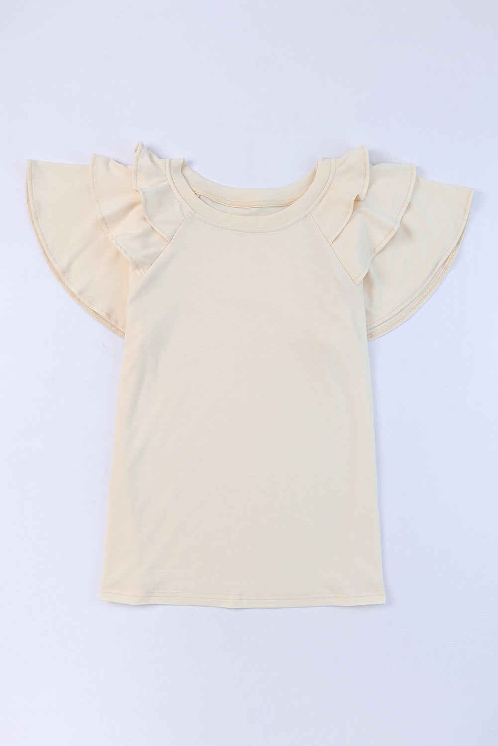 Graues, einfarbiges, kurzärmliges T-Shirt mit Rüschen