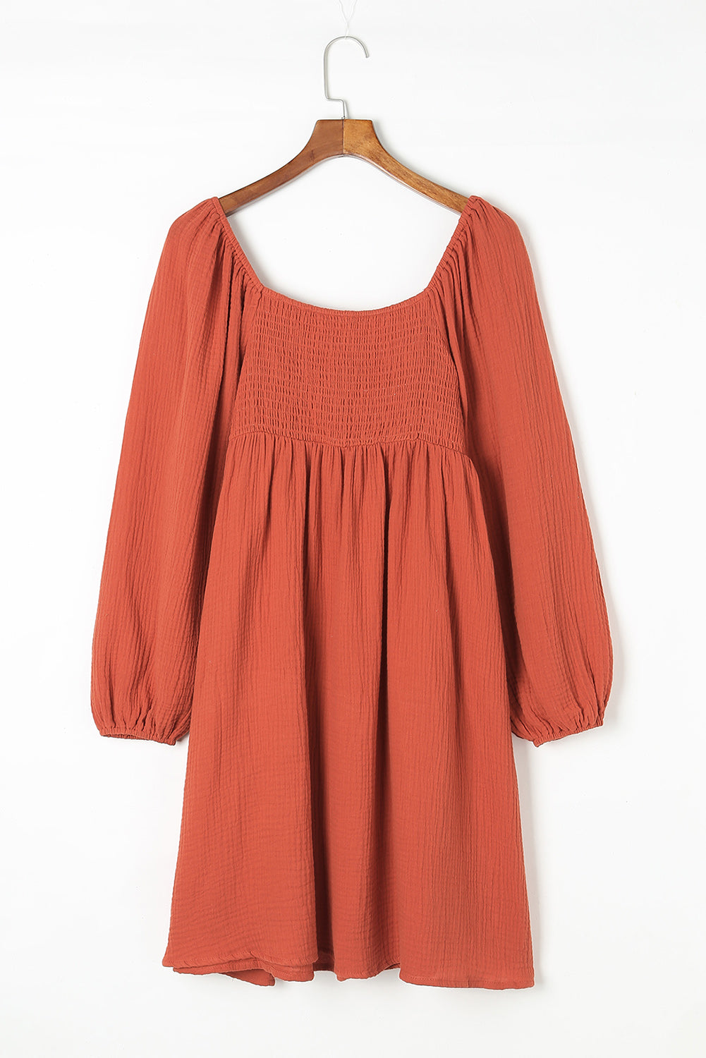 Brown Textured Front Crochet Babydoll Dress