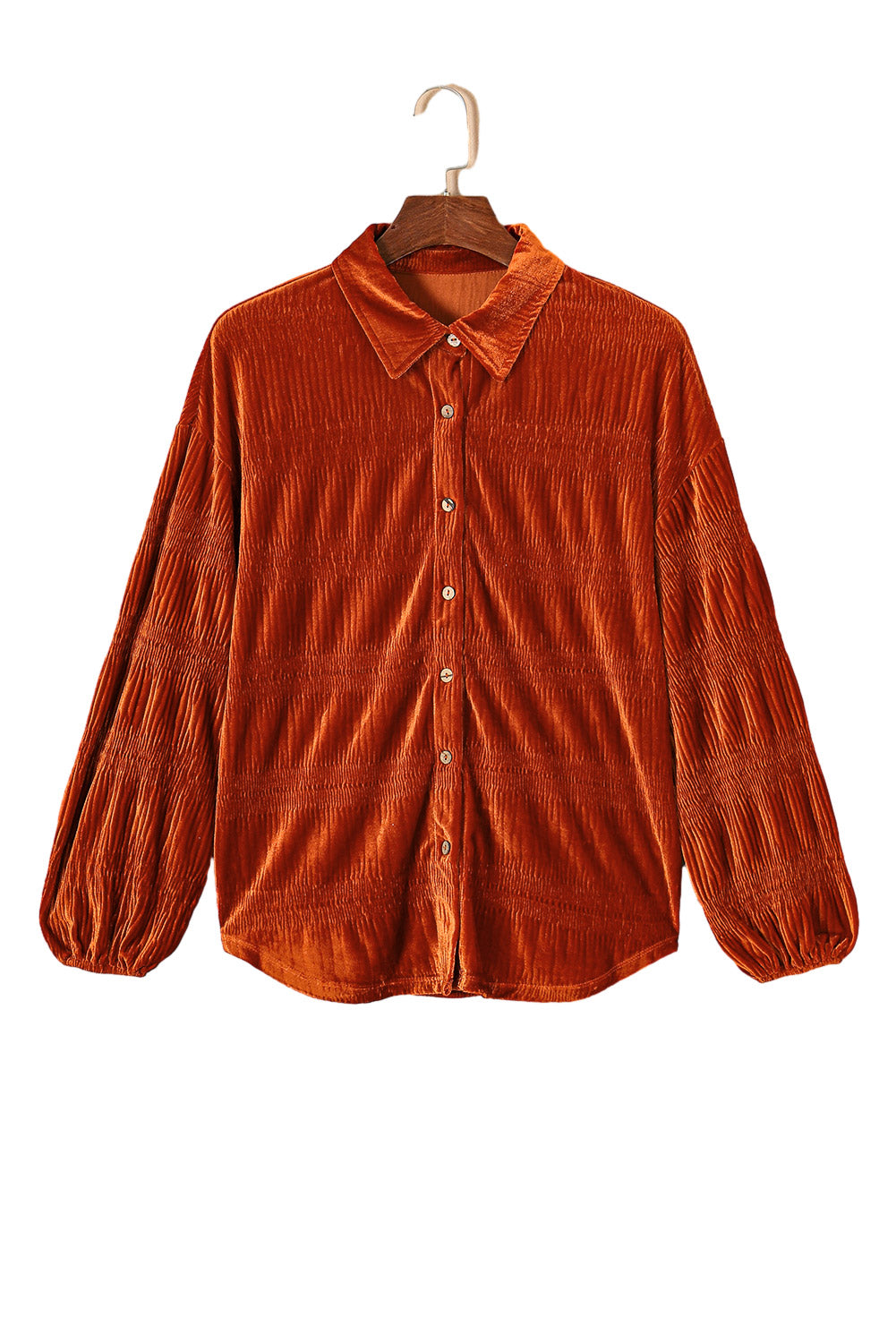 Chemise boutonnée en velours texturé de couleur unie marron