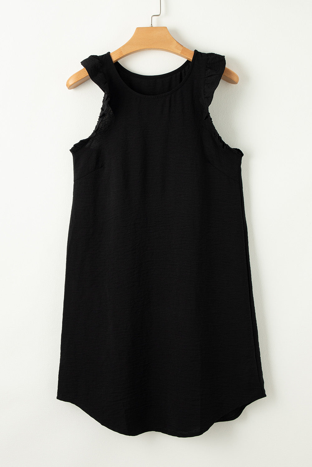 Mini-robe droite sans manches à volants de couleur unie noire
