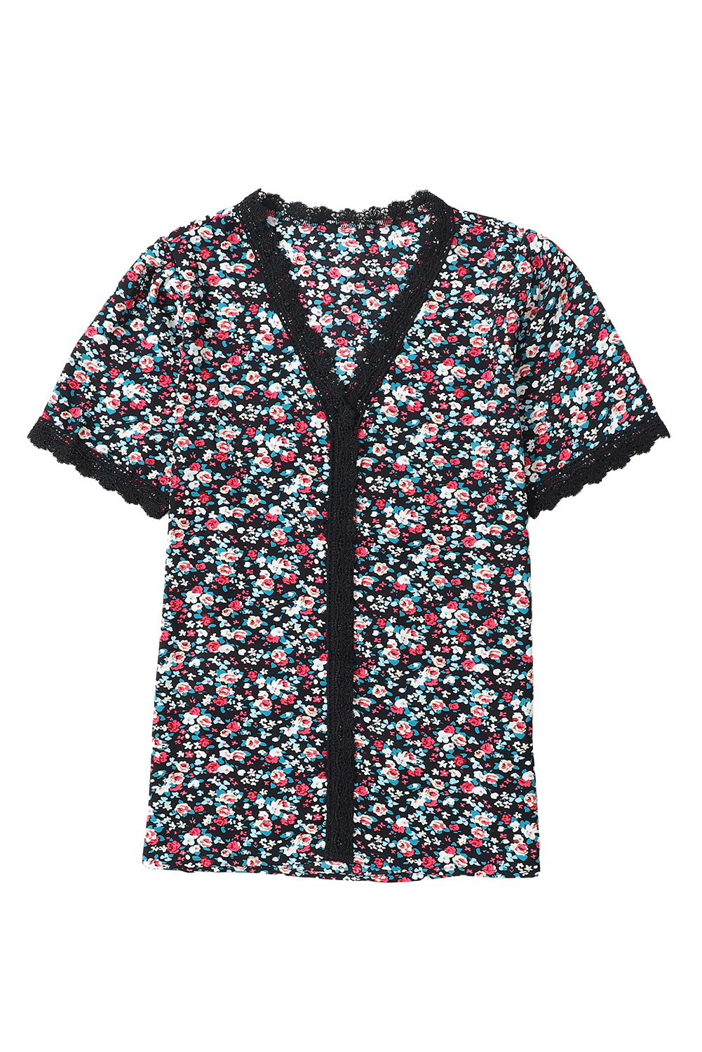 Višebojna ležerna bluza s cvjetnim čipkastim ukrasima