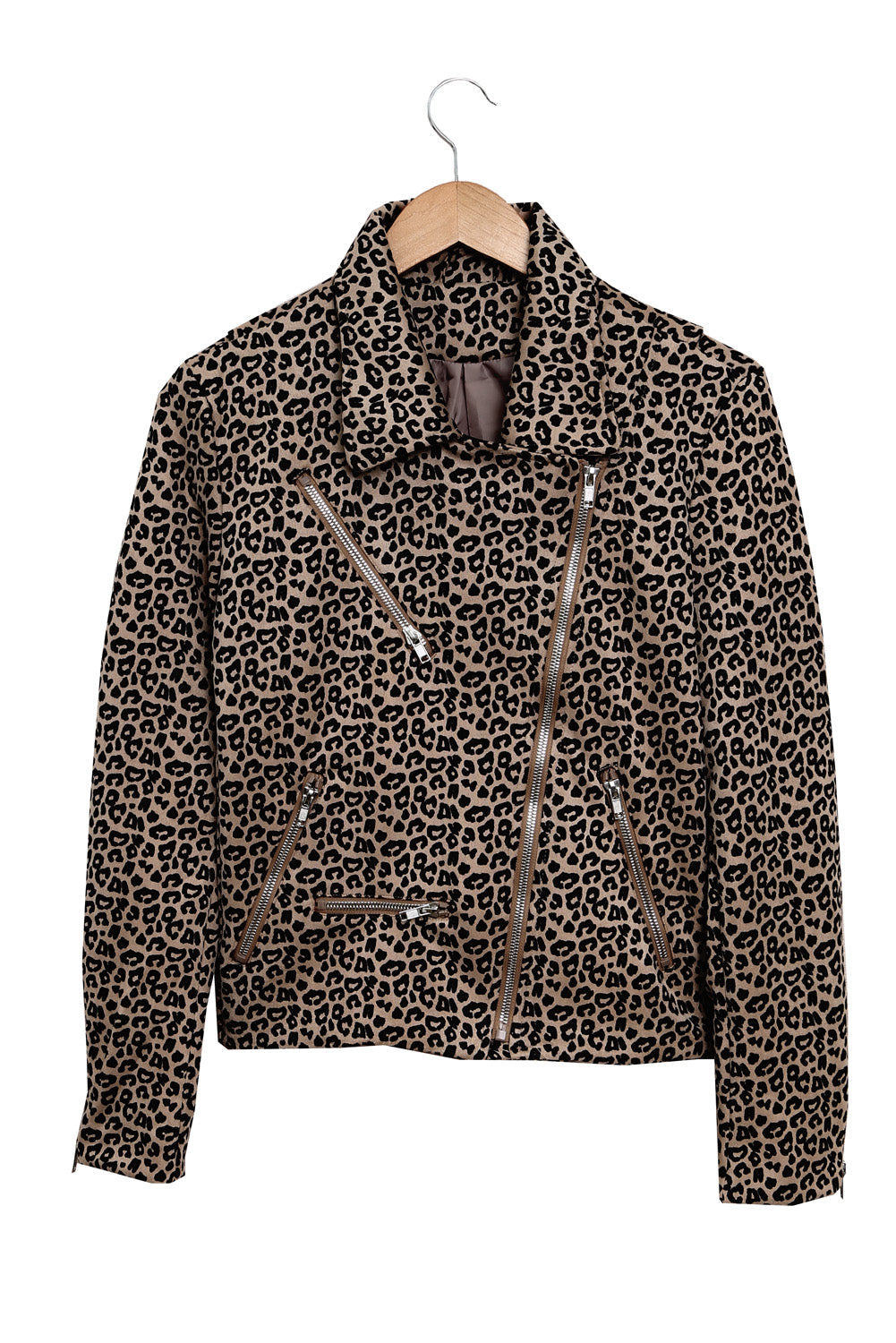 Kratka jakna z leopardjo zadrgo in zarezanim ovratnikom