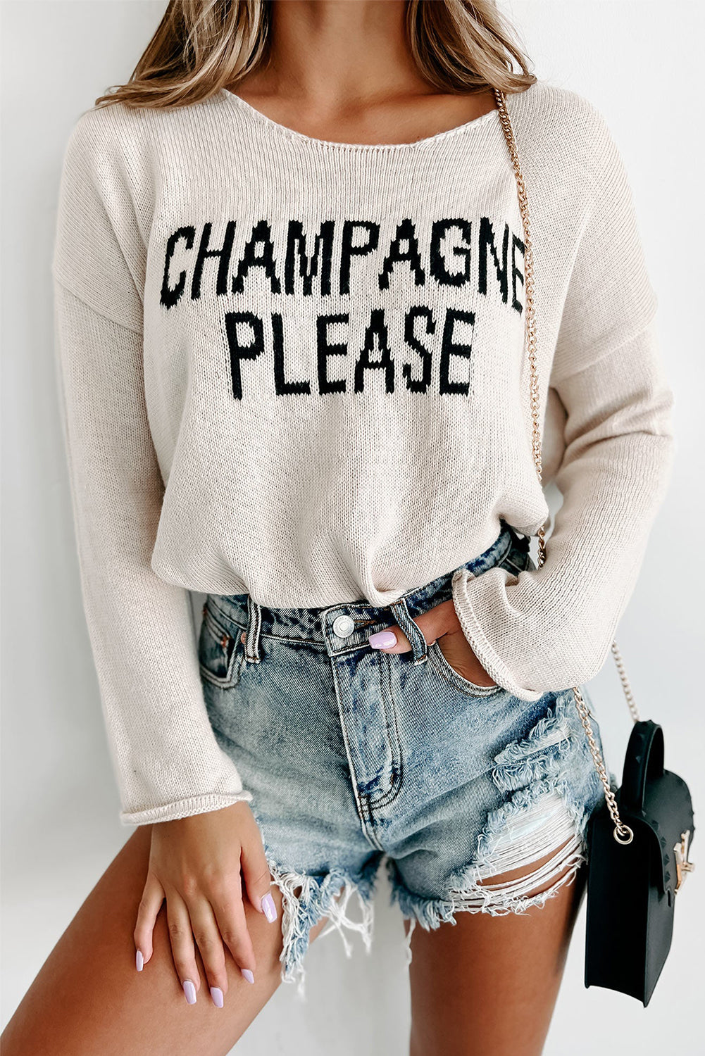 Pullover mit Grafik „Desert Palm Champagne Please“.