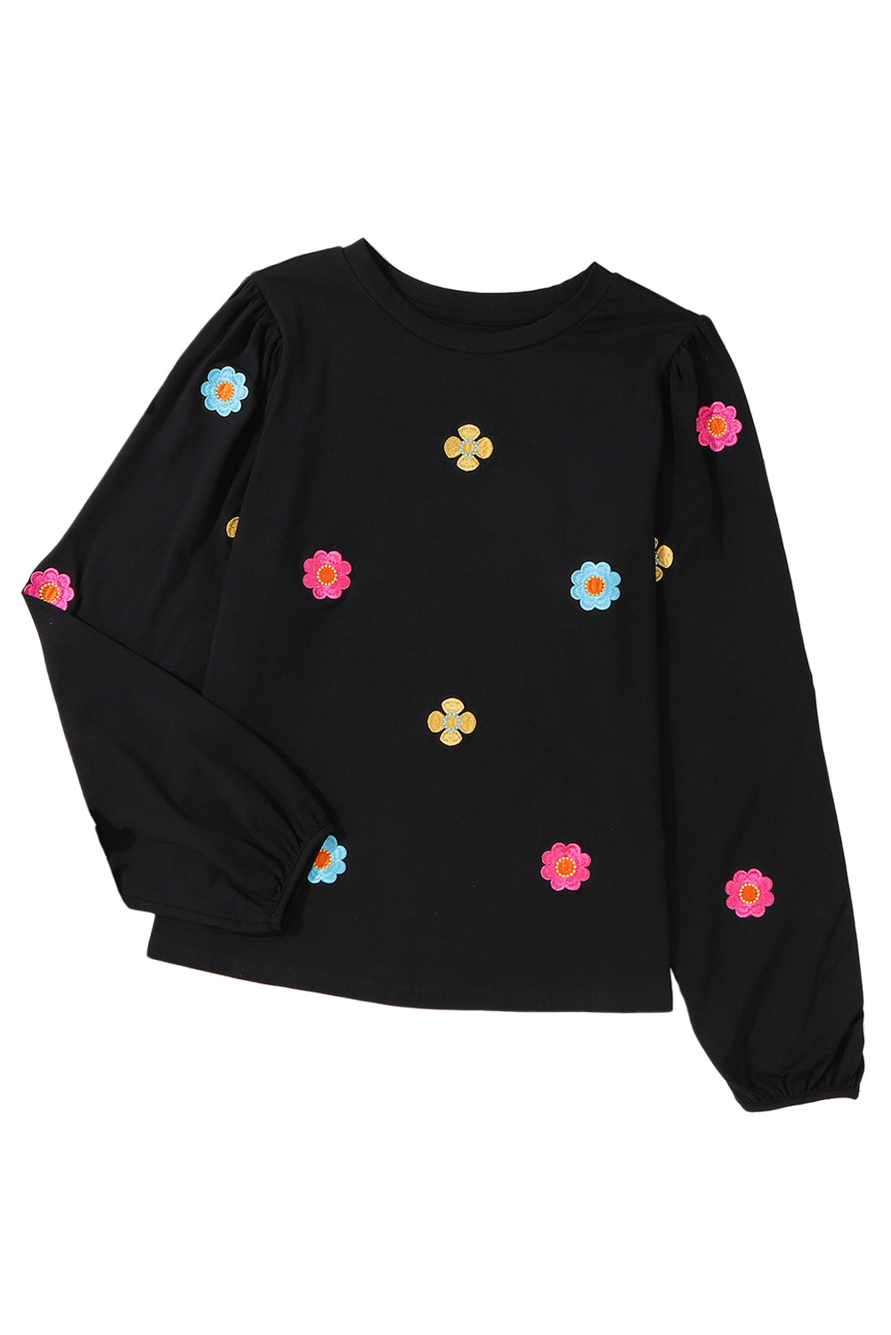 Medium Grey Floral Embroidered Puff Sleeve Blouse