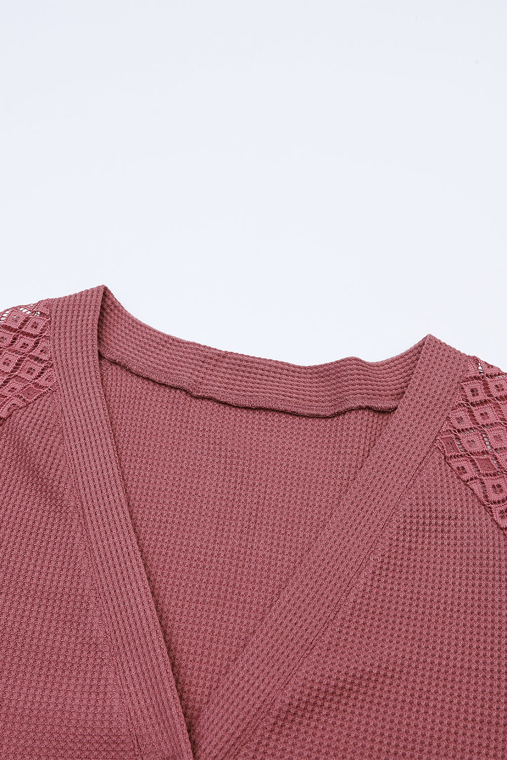 Cardigan boutonné à manches longues en dentelle tricotée gaufrée