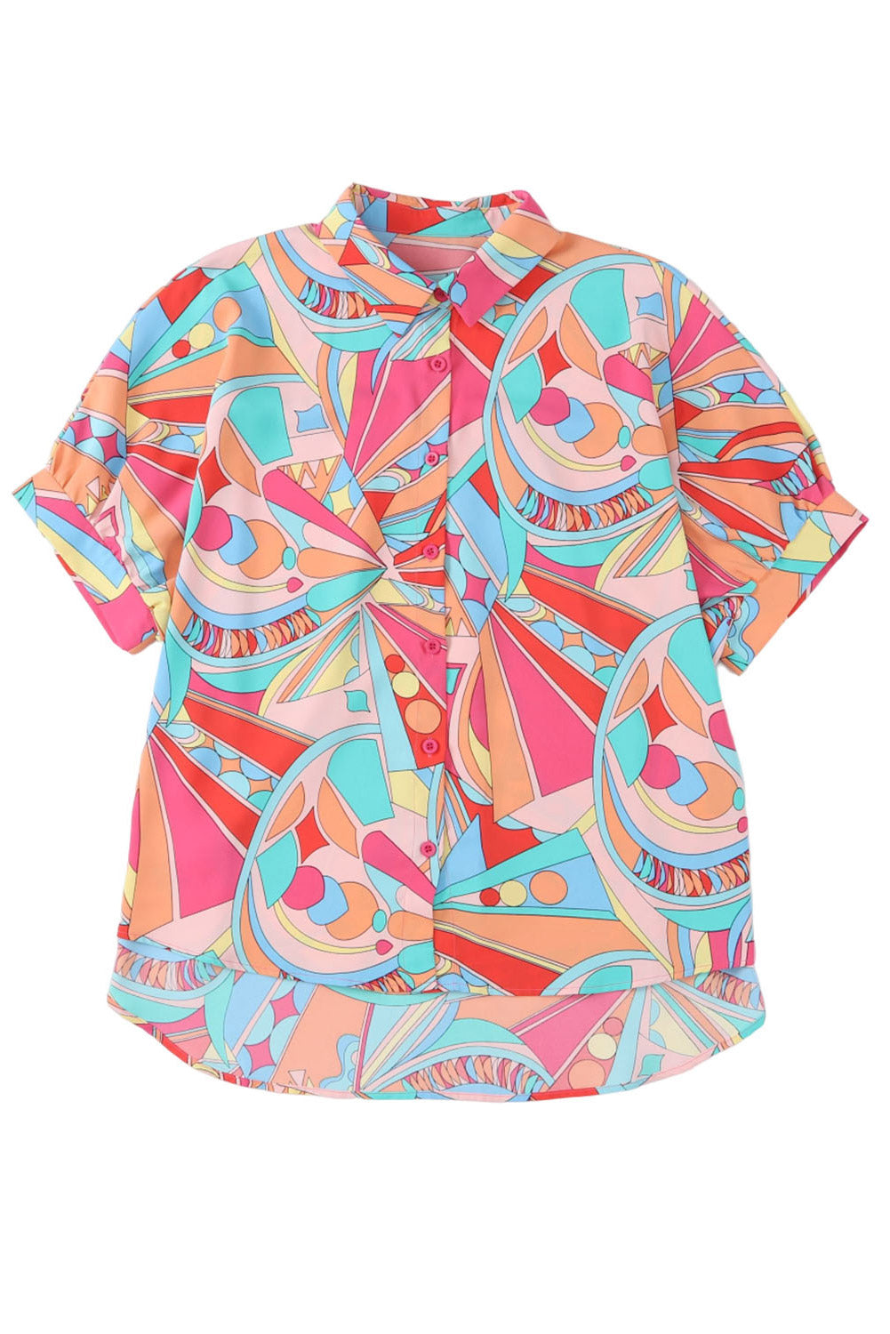 Camicia ampia con maniche a sbuffo e mezza stampa geometrica astratta multicolore
