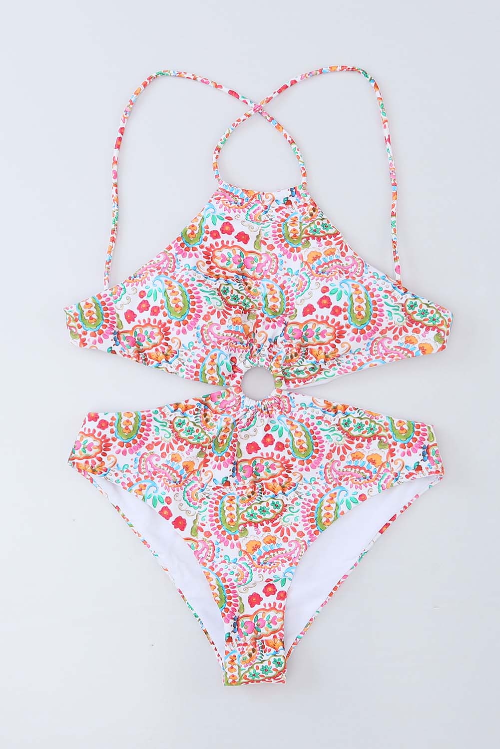 Maillot de bain une pièce multicolore à imprimé floral avec lacets et dos nu