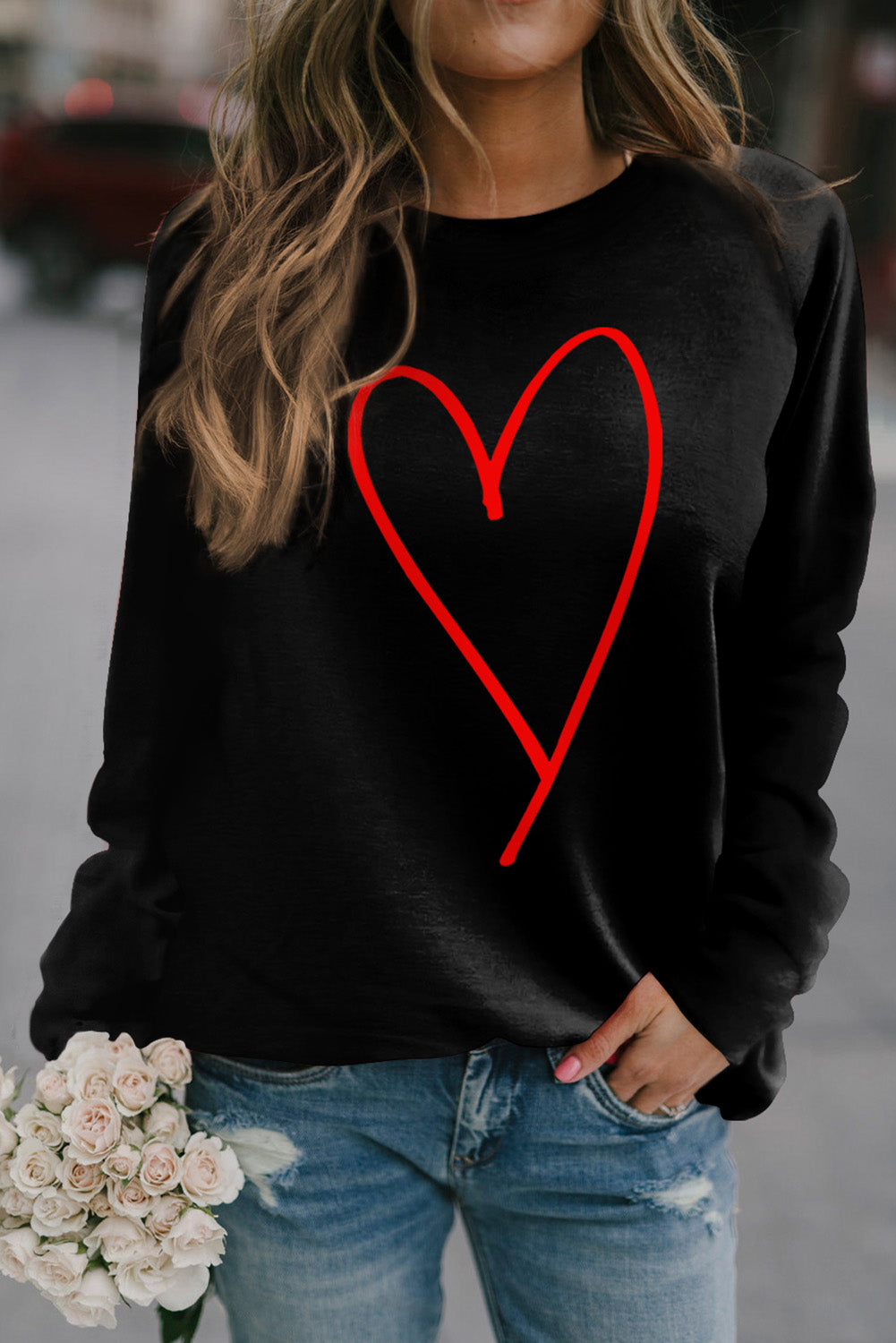 Schwarzes Valentins-Sweatshirt mit schlichter Herzgrafik