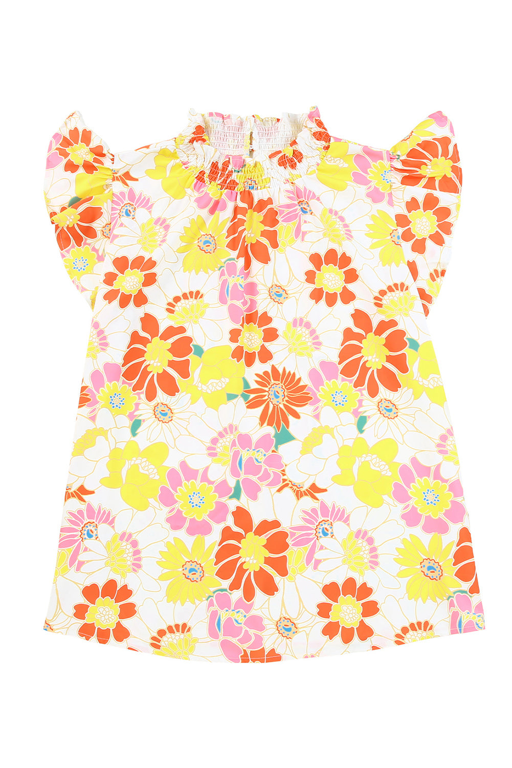 Večbarvna bluza z naborki in cvetličnimi rokavi velike velikosti