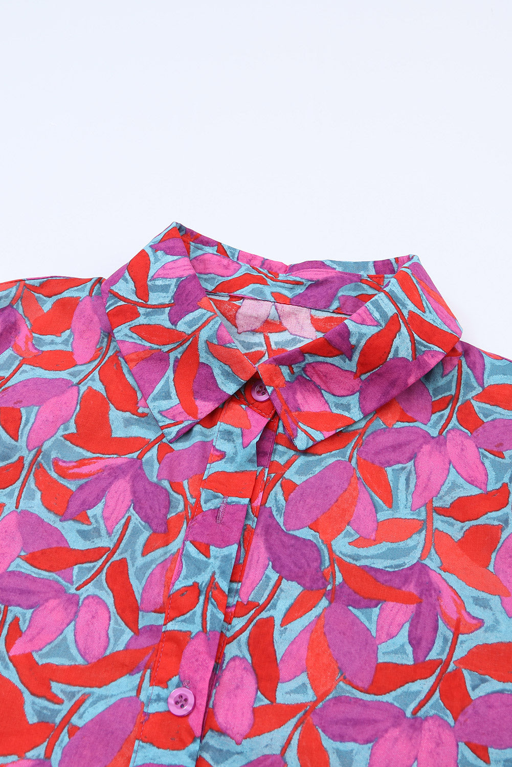 Chemise boutonnée à fleurs abstraites multicolores à manches longues bouffantes