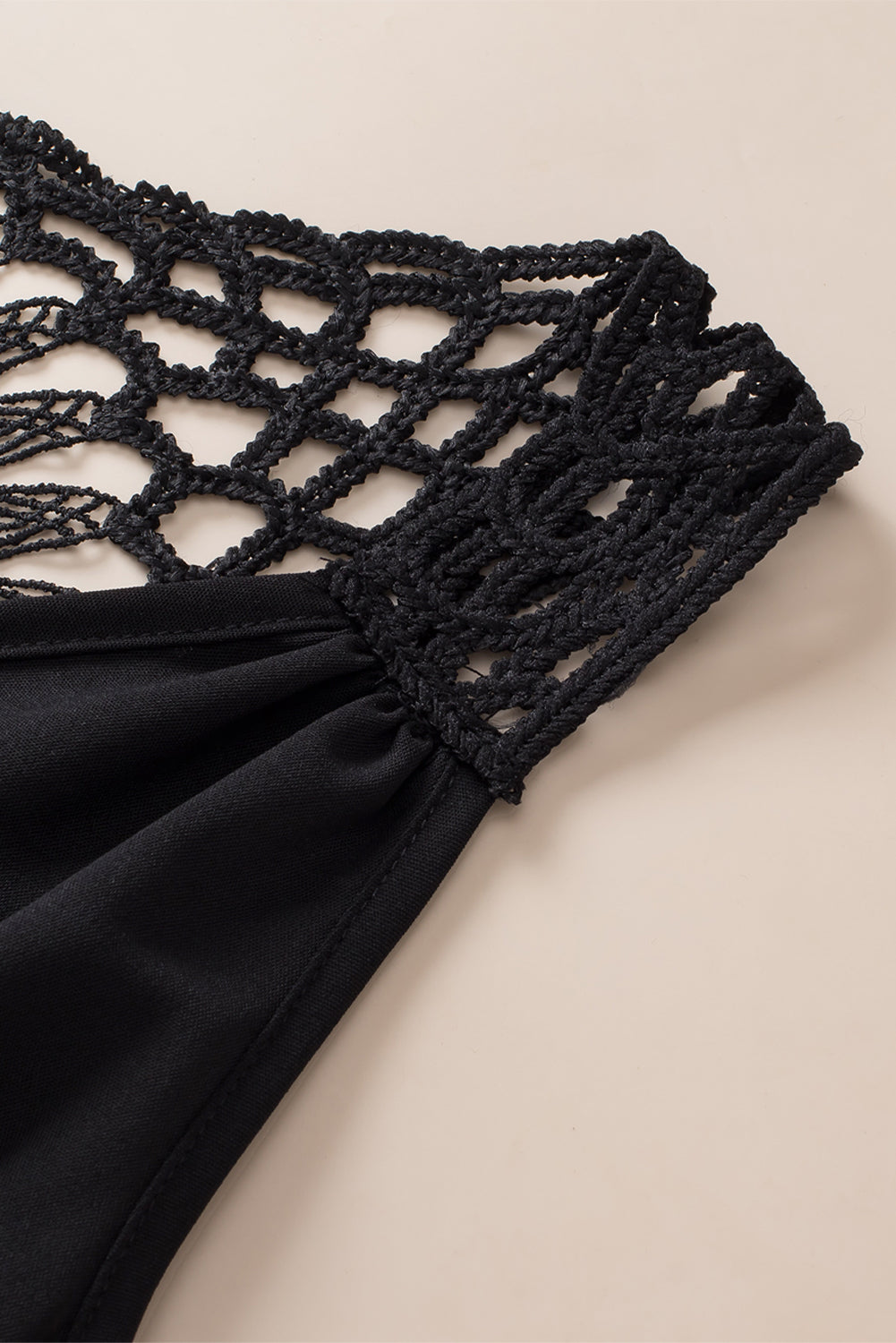 Black Bohemian Crochet Patchwork Sleeveless Tunic