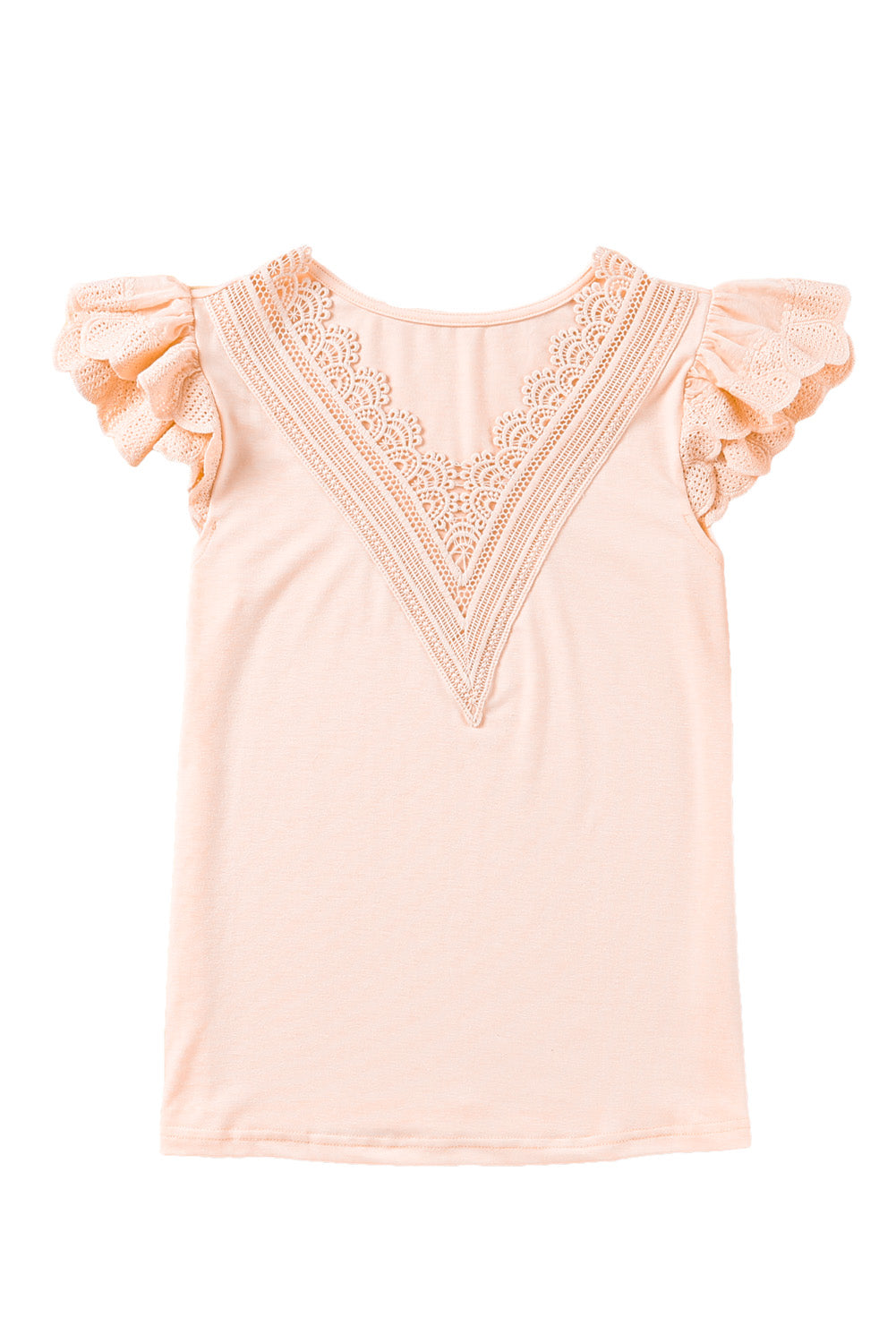 Pink Contrast Lace Scalloped Neck Petal Sleeves Top