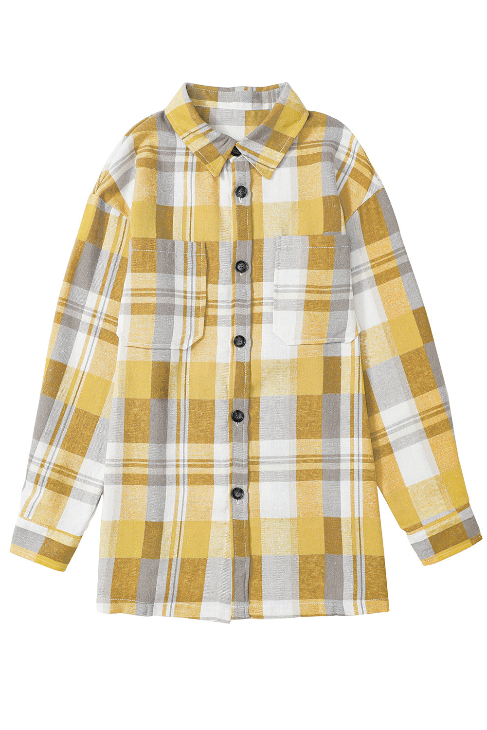 Chemise jaune à carreaux boutonnée avec poche plaquée