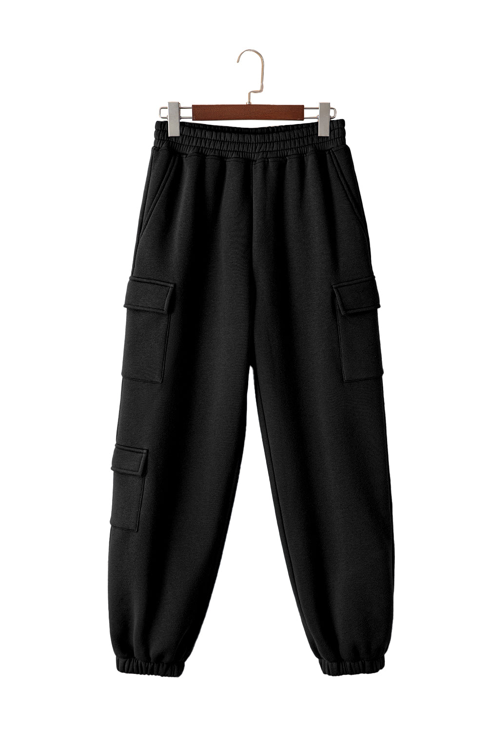 Pantalon actif taille haute élastique multi-poches uni noir