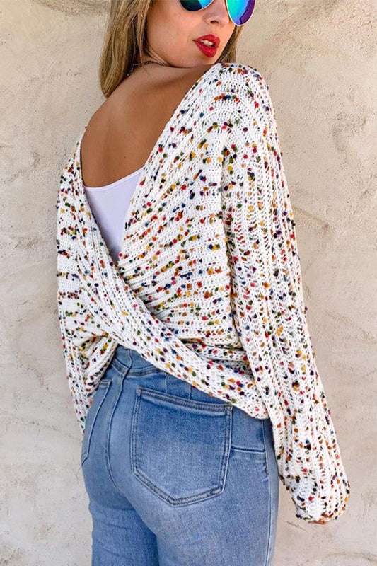 Pull torsadé réversible blanc Confetti