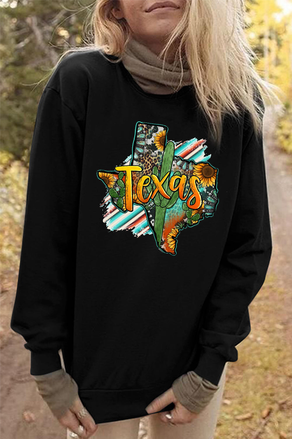 Texas Leopard Sunflower Turquoise Serape Cowboy Graphic Sweatshirt