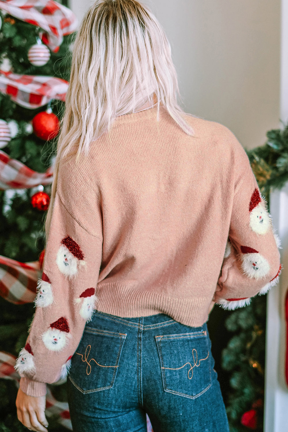Pink Christmas Santa Claus Pullover Sweater