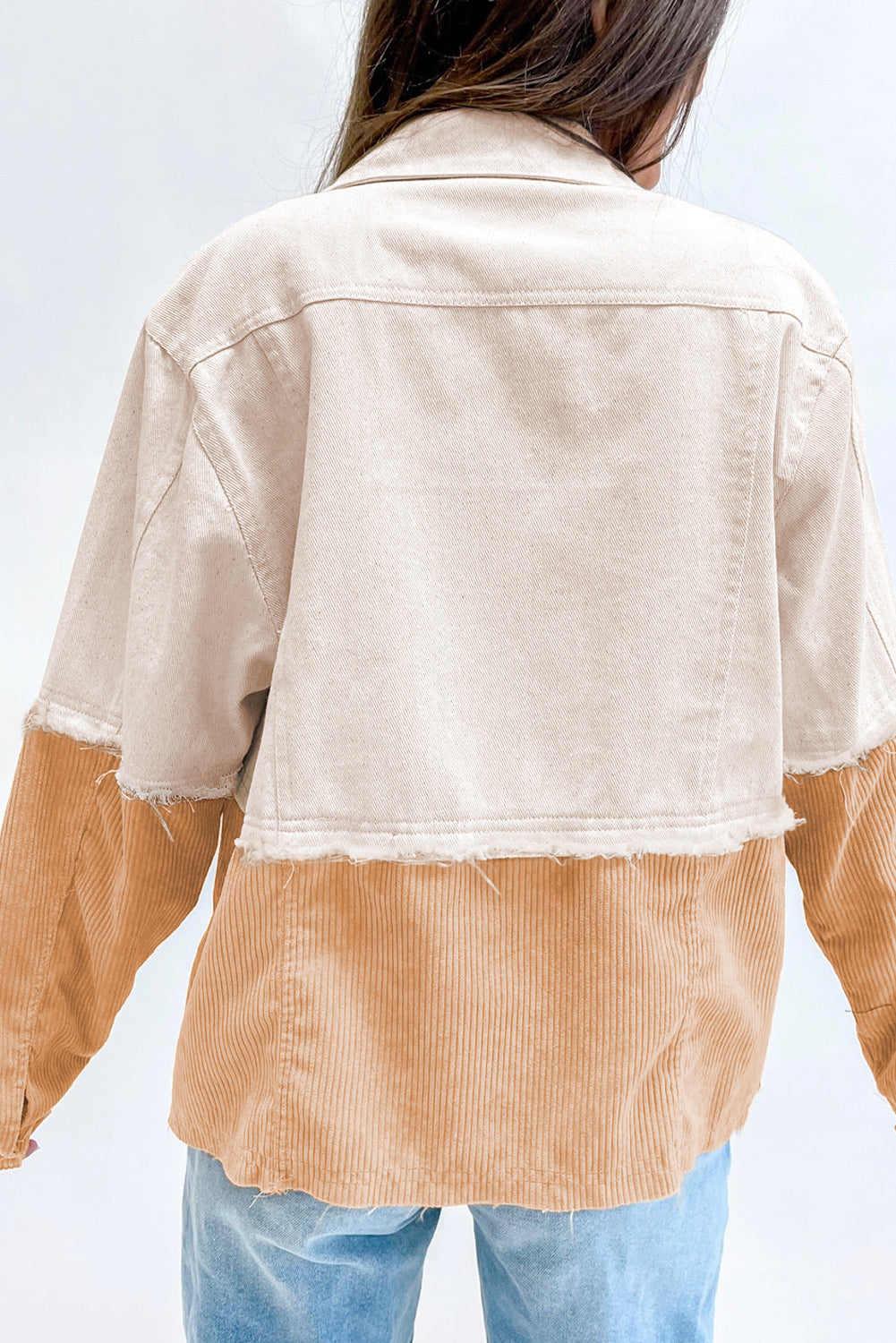 Veste kaki bicolore en chambray avec poches à rabat et cordon de couleur contrastée