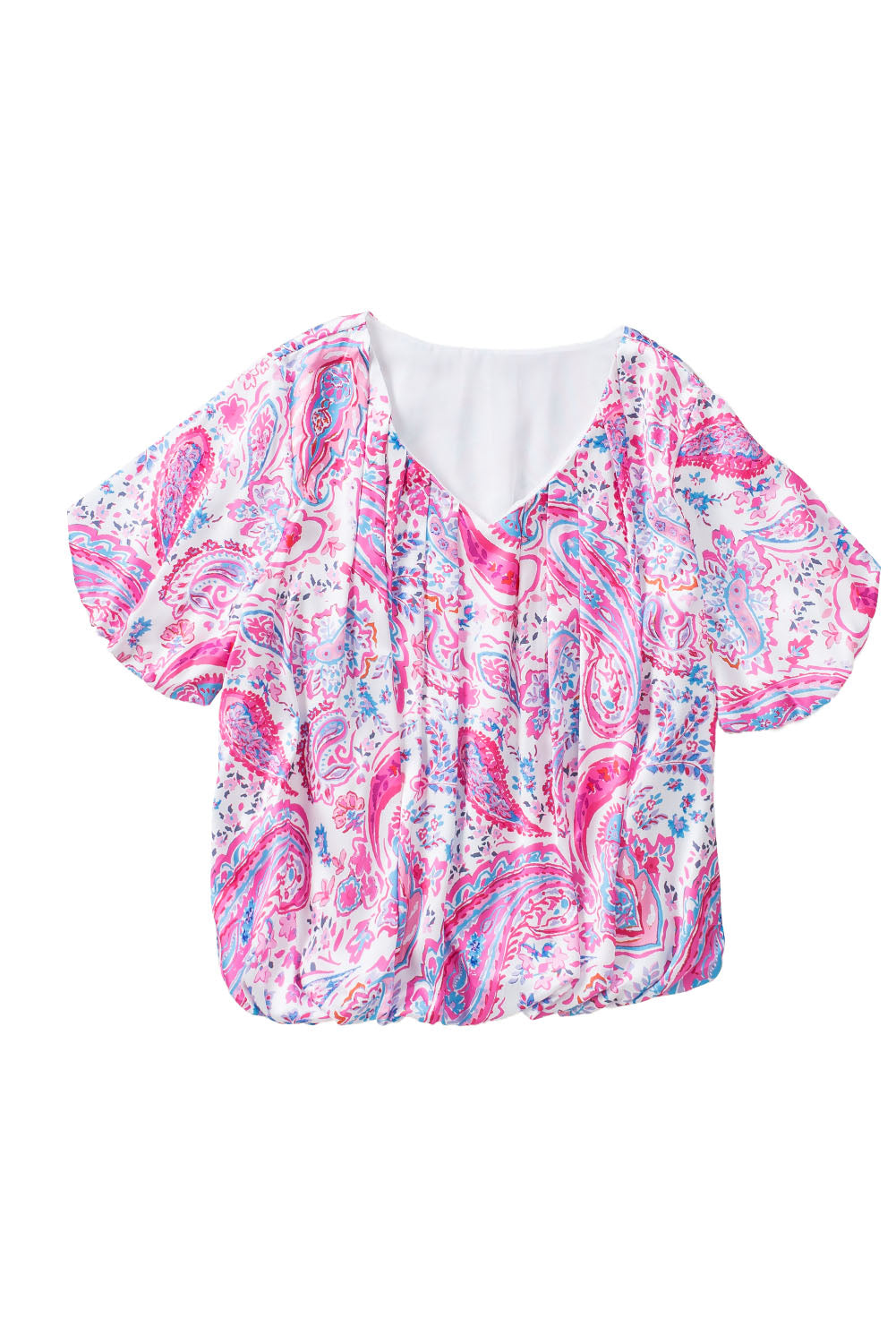 Bluse mit Paisley-Muster und Puffärmeln und V-Ausschnitt