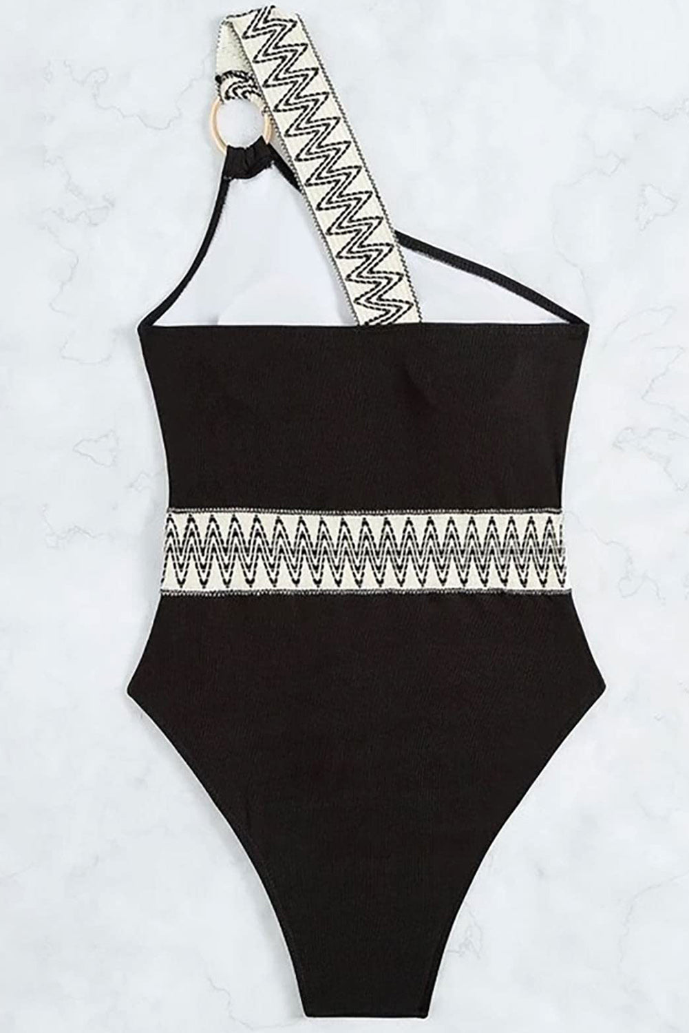 Black Contrast Trim Cut out One Shoulder One Piece Swimsuit