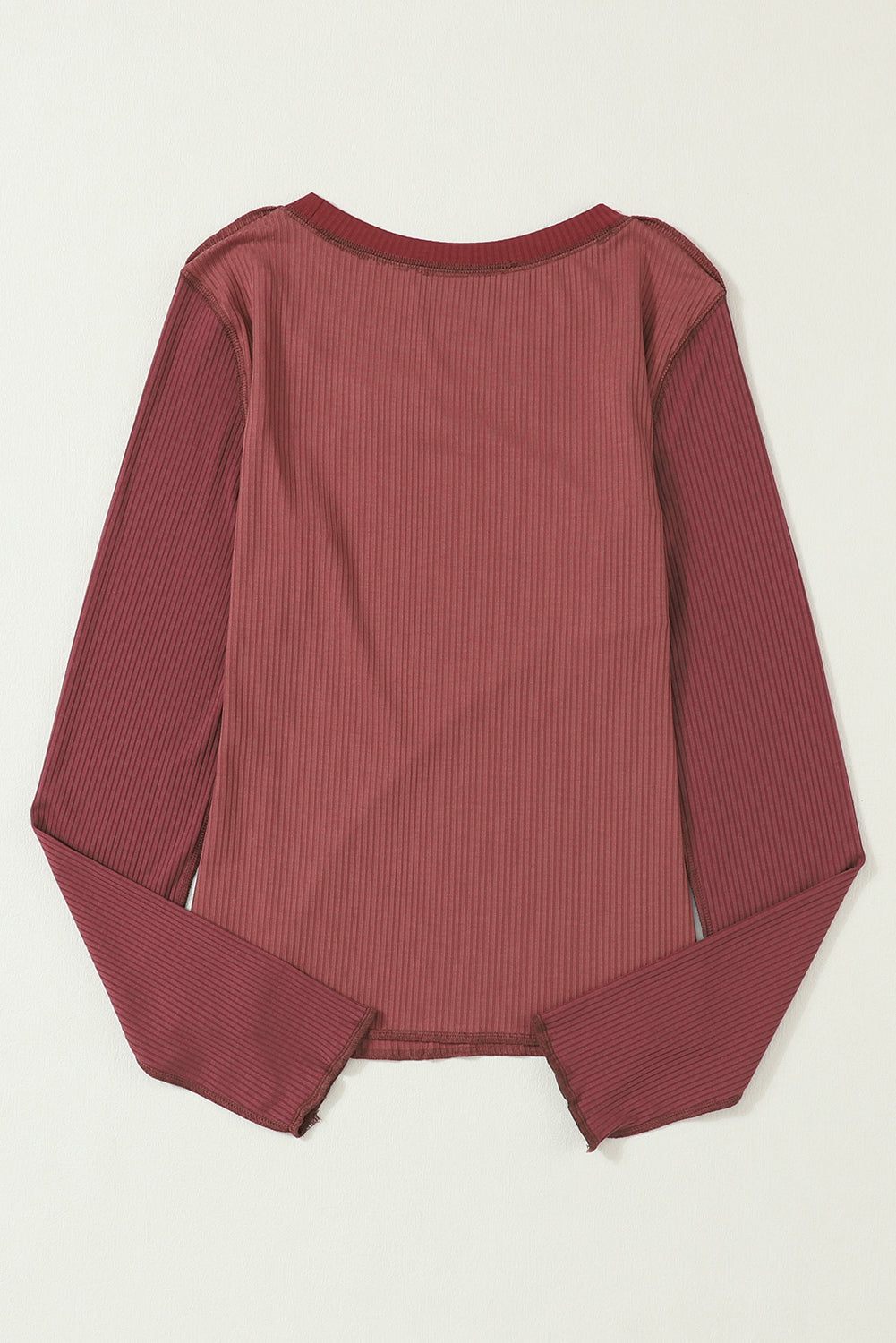 Fiery Red Expose Seam Color Block Ribbed Knit Top