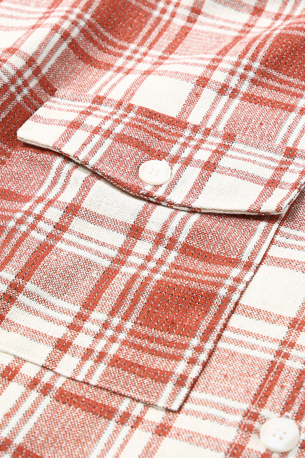 Fiery Red Plaid Print Button Long Shacket