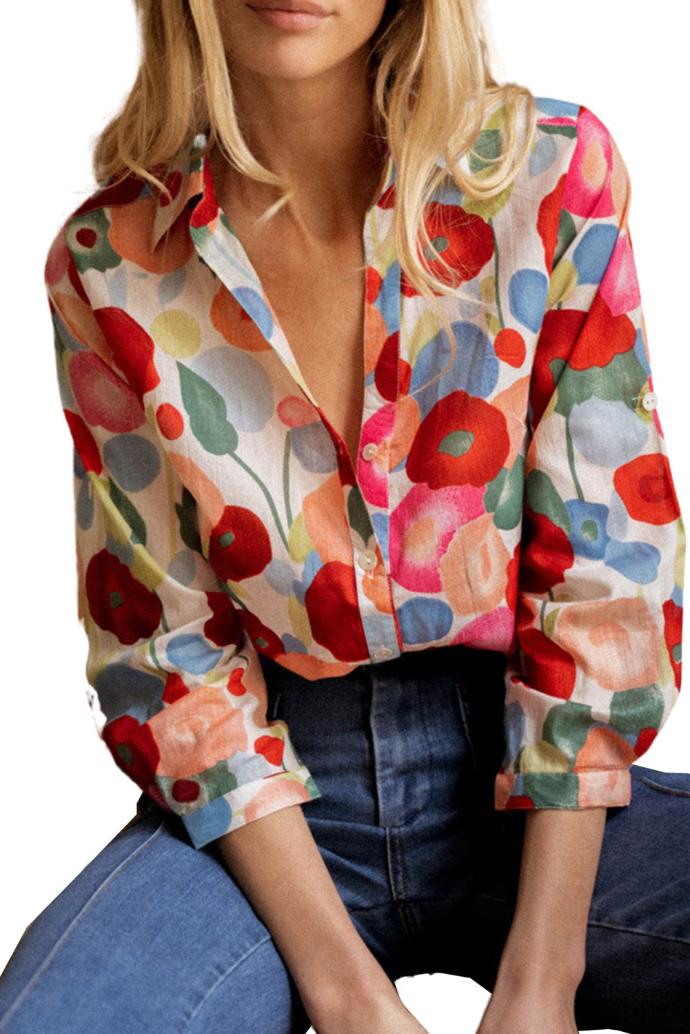 Košulja s narukvicom s višebojnim cvjetnim printom