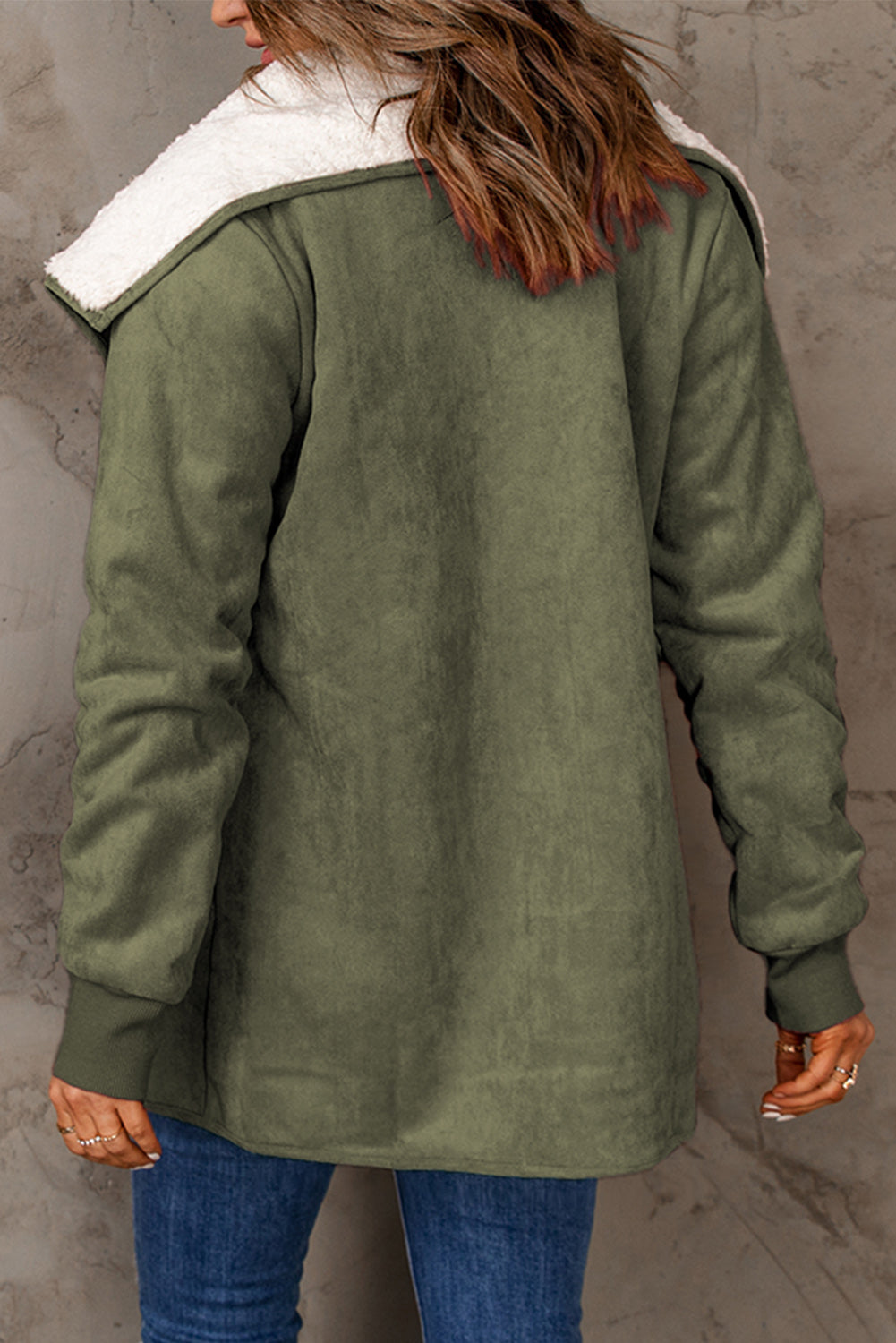 Zelena otvorena prednja jakna s podstavom od flisa od umjetne antilop kože