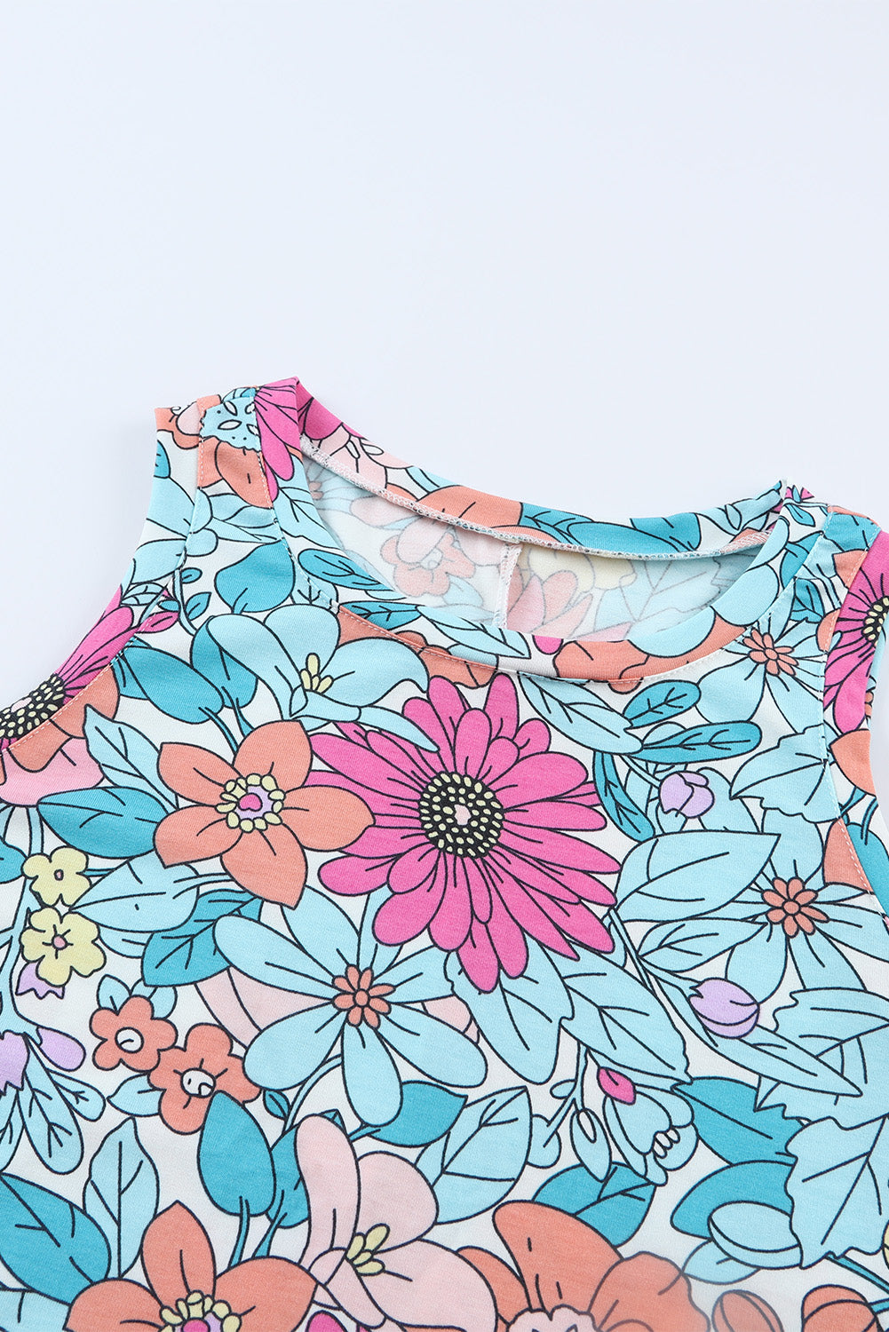 Mini-robe florale multicolore sans manches à col rond