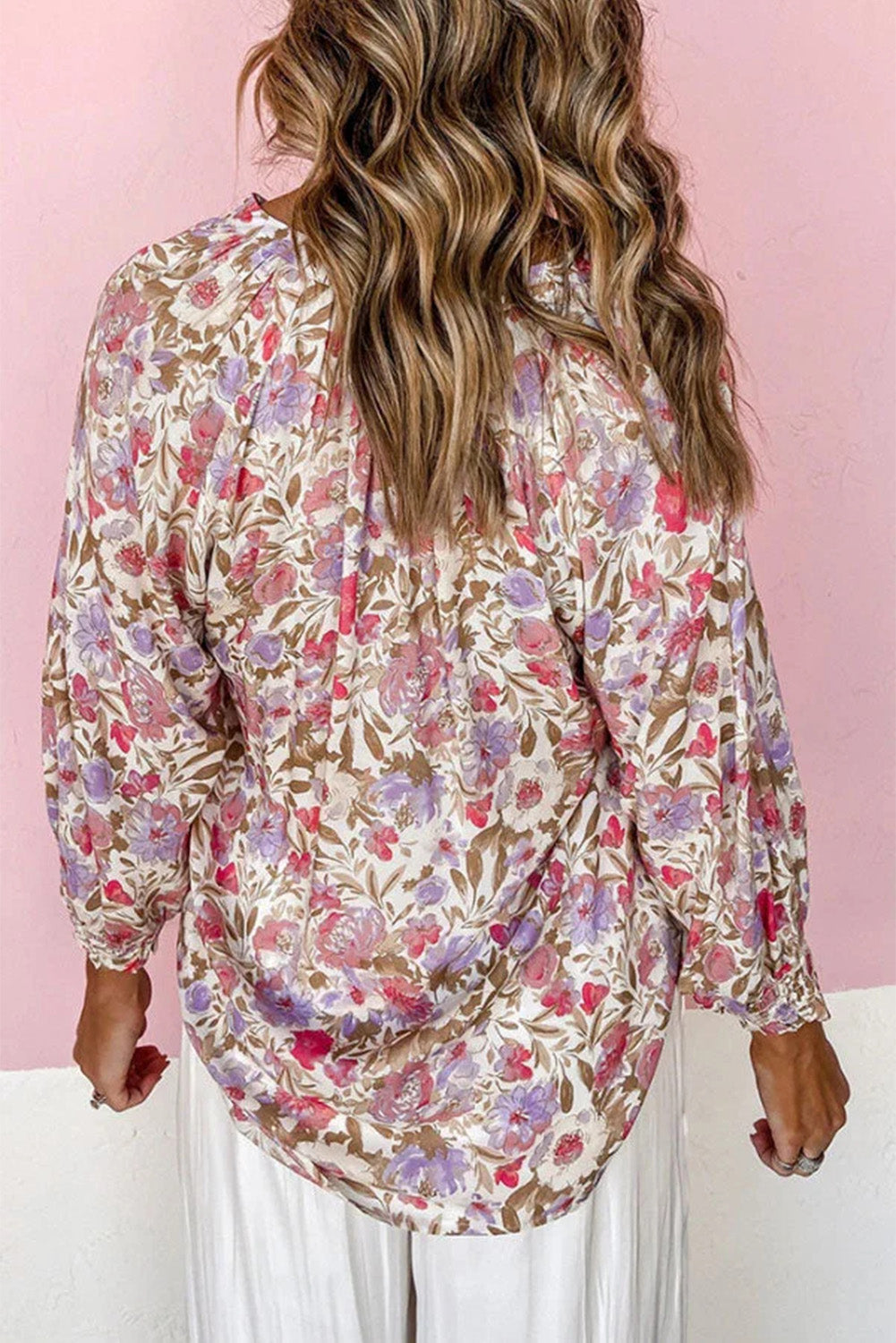 Chemise boutonnée à imprimé floral et manches bouffantes