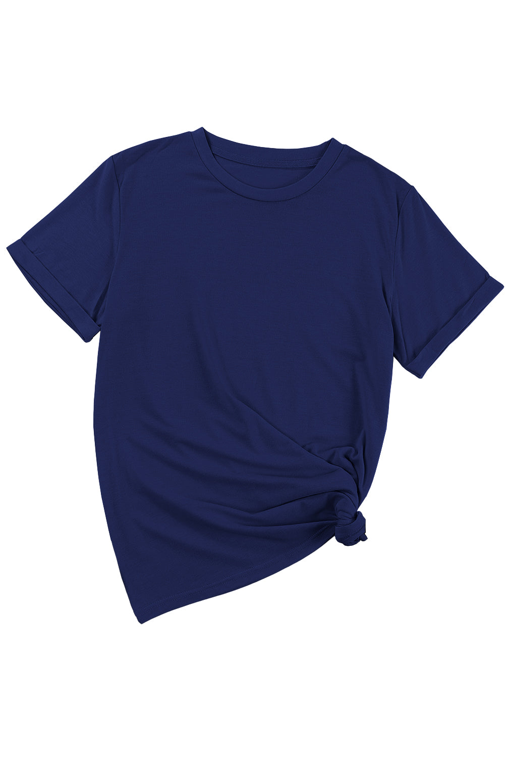 Modra enobarvna majica z okroglim izrezom za prosti čas