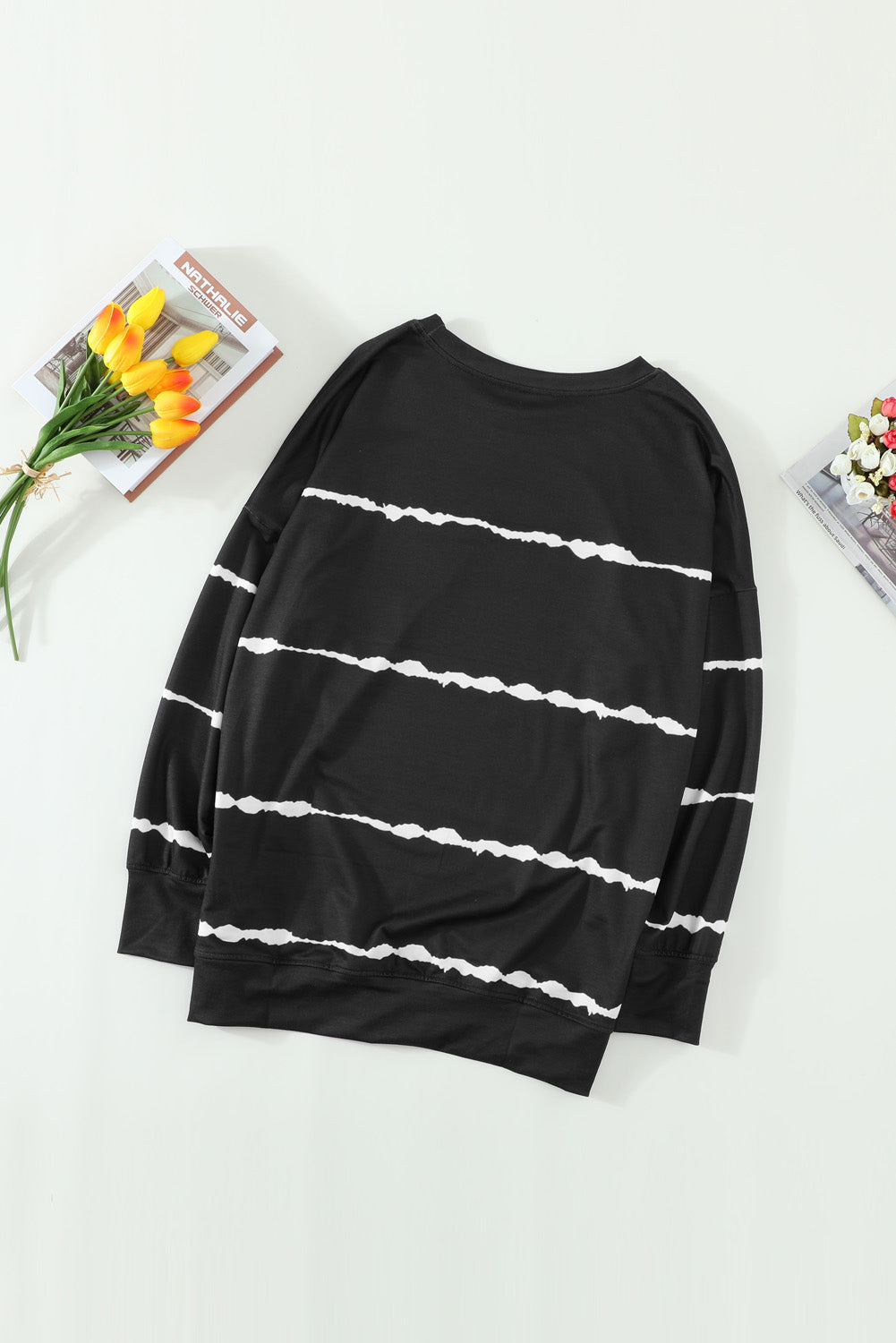 Schwarz gestreiftes, abstraktes, langärmliges Freizeit-Sweatshirt