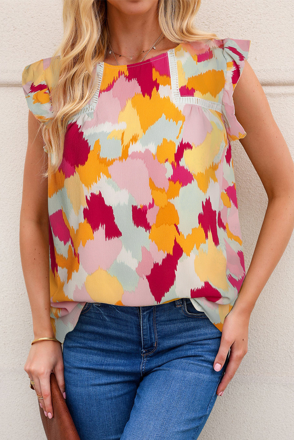 Yellow  Abstract Printed Flutter Tank