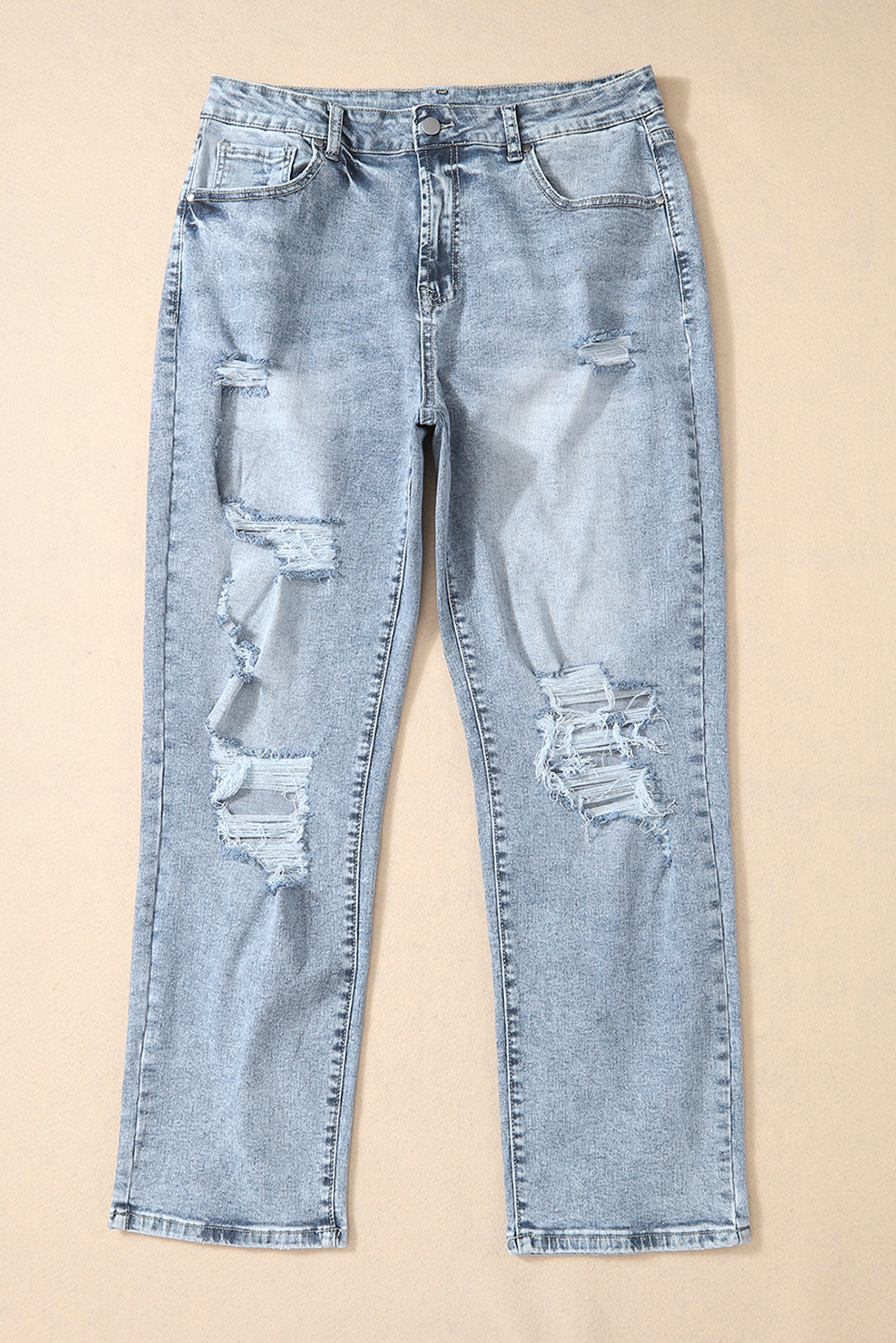 Dunkelblaue, ausgefranste Slim-Fit-Jeans mit hoher Taille und heller Waschung