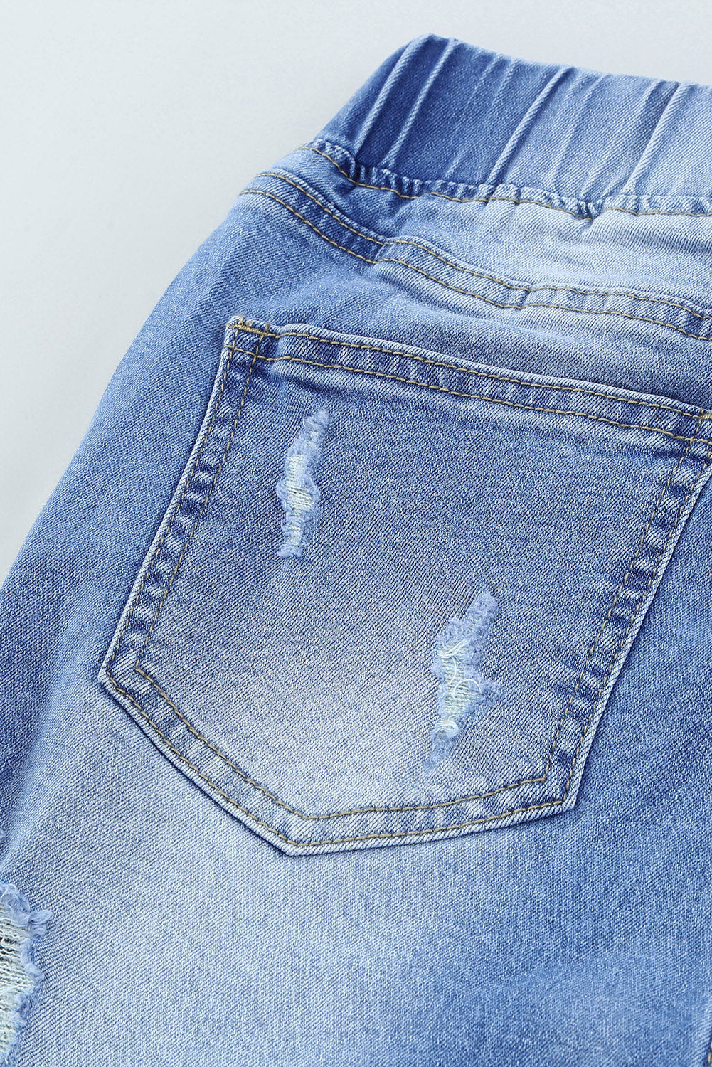Jeans strappati con foro elastico in vita con coulisse blu cielo