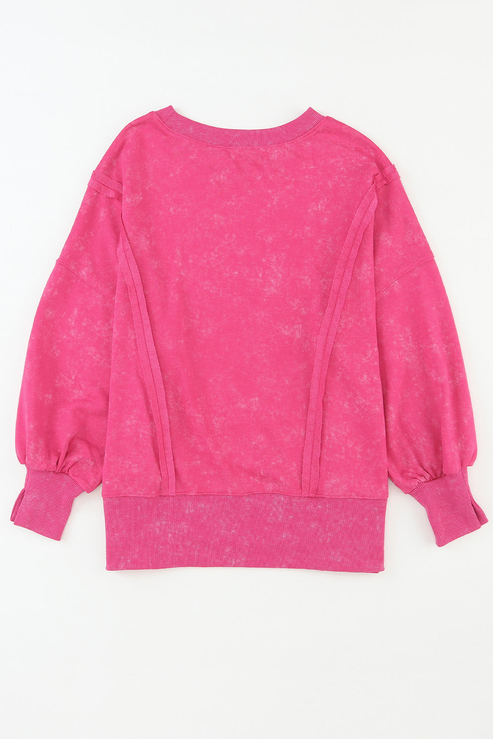Felpa pullover con cuciture rilassate e lavaggio acido rosa con spacchi