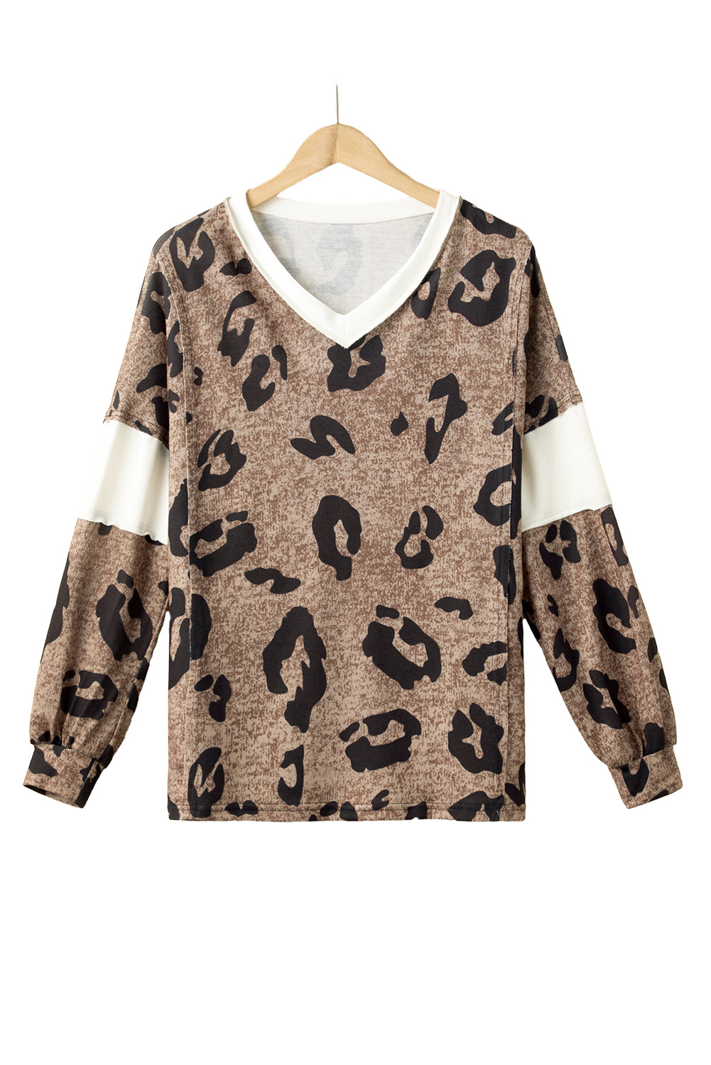 Večbarvna, kontrastna majica z leopardjim vložkom in v-izrezom