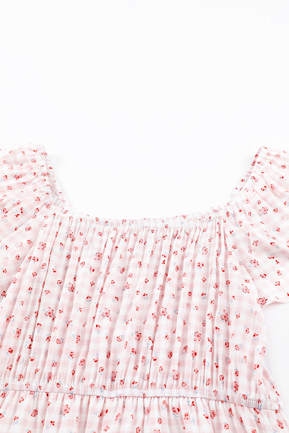 Pink Elastic Waist Ruffled Hem Floral Dress