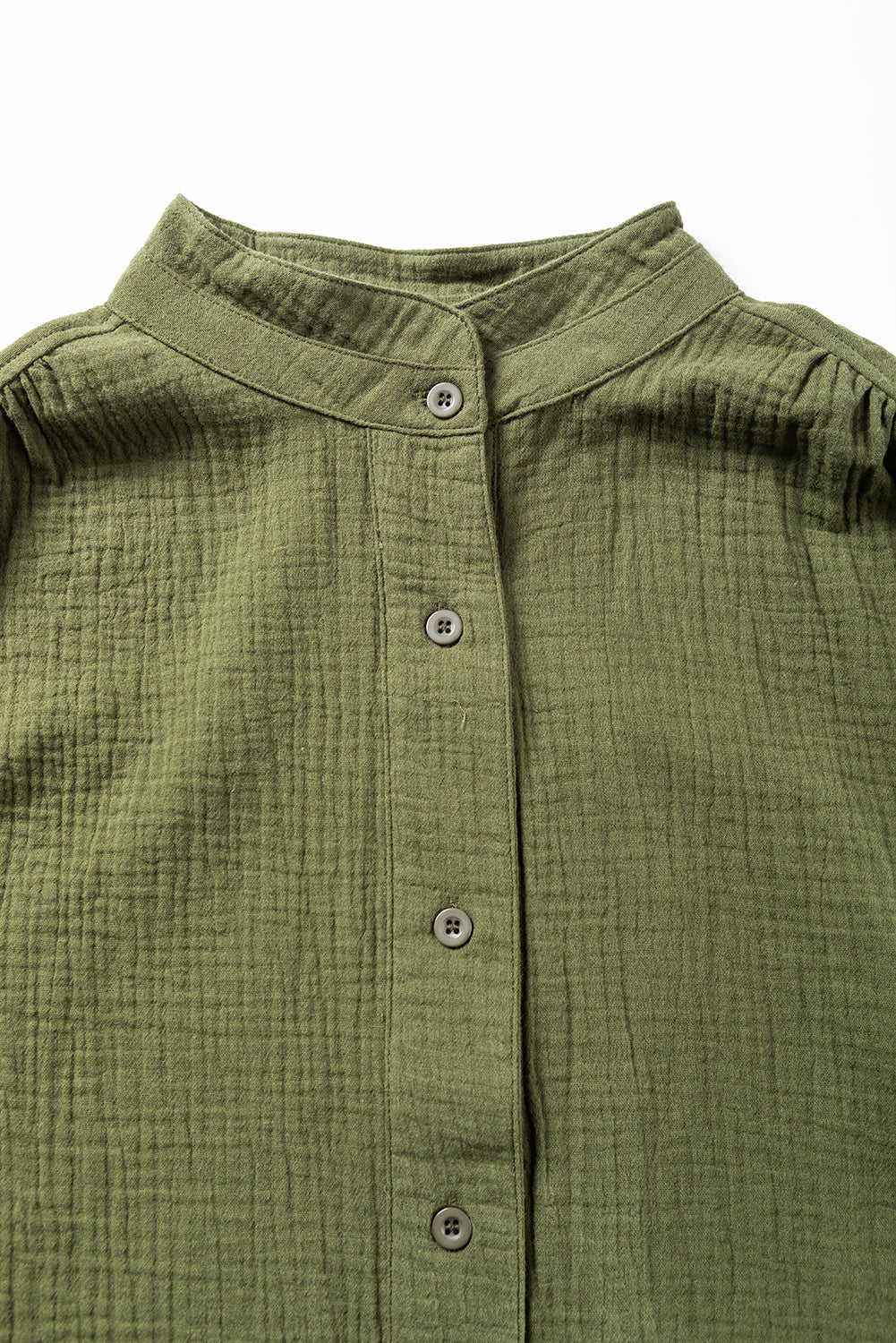 Camicia a maniche lunghe con bottoni strutturata increspata verde giungla