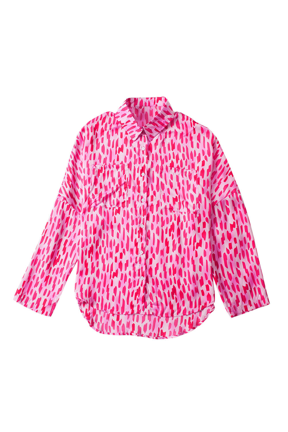 Chemise boutonnée rose imprimée à manches retroussées