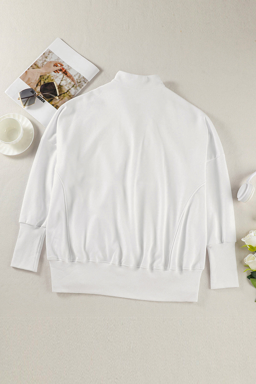 Sweat-shirt oversize blanc à quart de zip