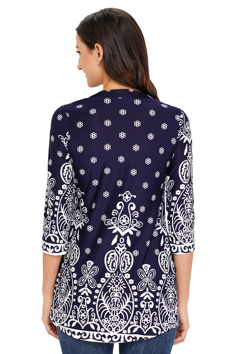 Black Floral Notch Neck Pin-tuck Tunic