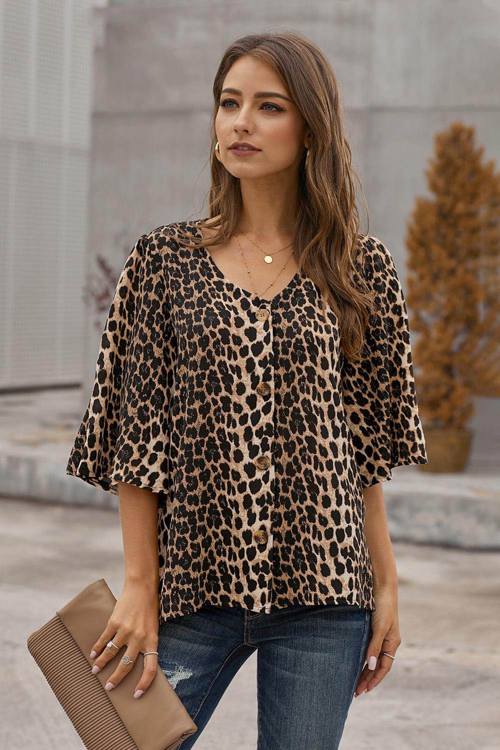 Bluza s kopčanjem s leopard printom