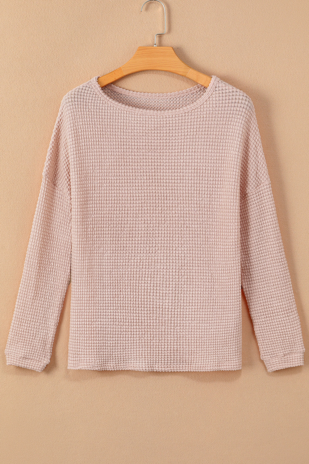 Light Grey Waffle Knit Drop Shoulder Long Sleeve Top