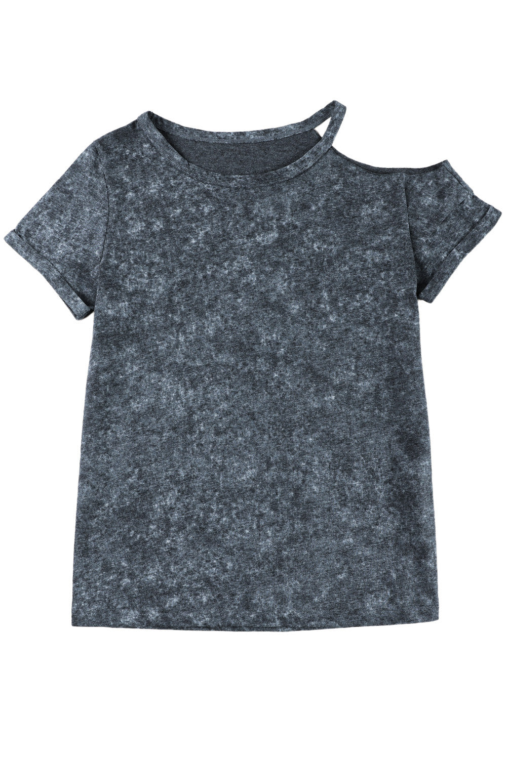 T-shirt grigia vintage asimmetrica con spalle scoperte