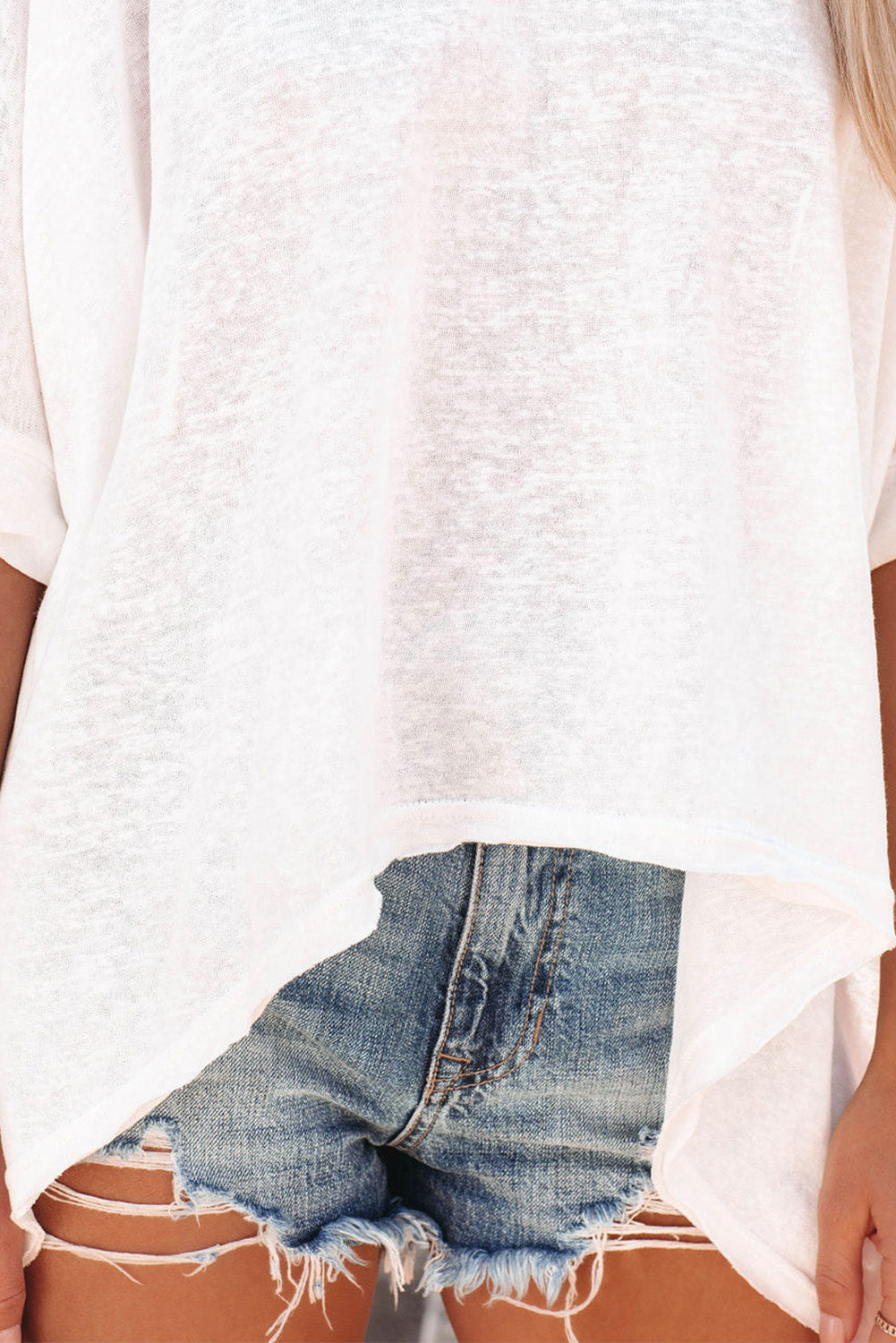 Weißes, übergroßes Tunika-T-Shirt mit Fledermausärmeln