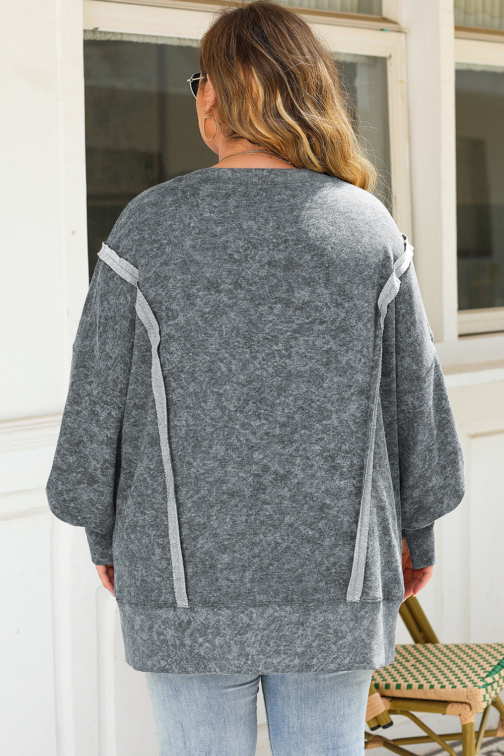 Sweat-shirt gris fendu et délavé à coutures Expose, grande taille