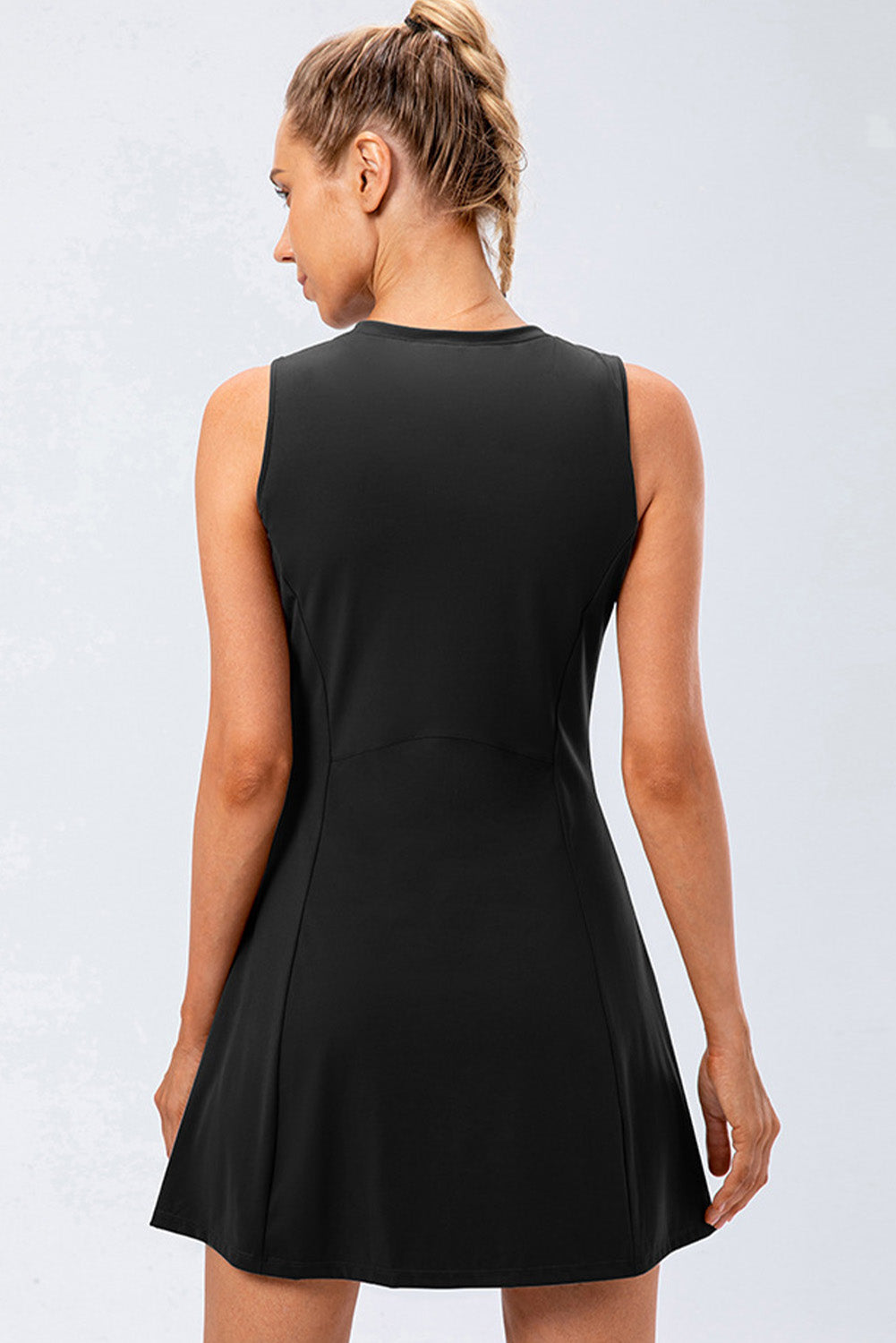 Black Solid Color Sleeveless Basic Active Mini Dress