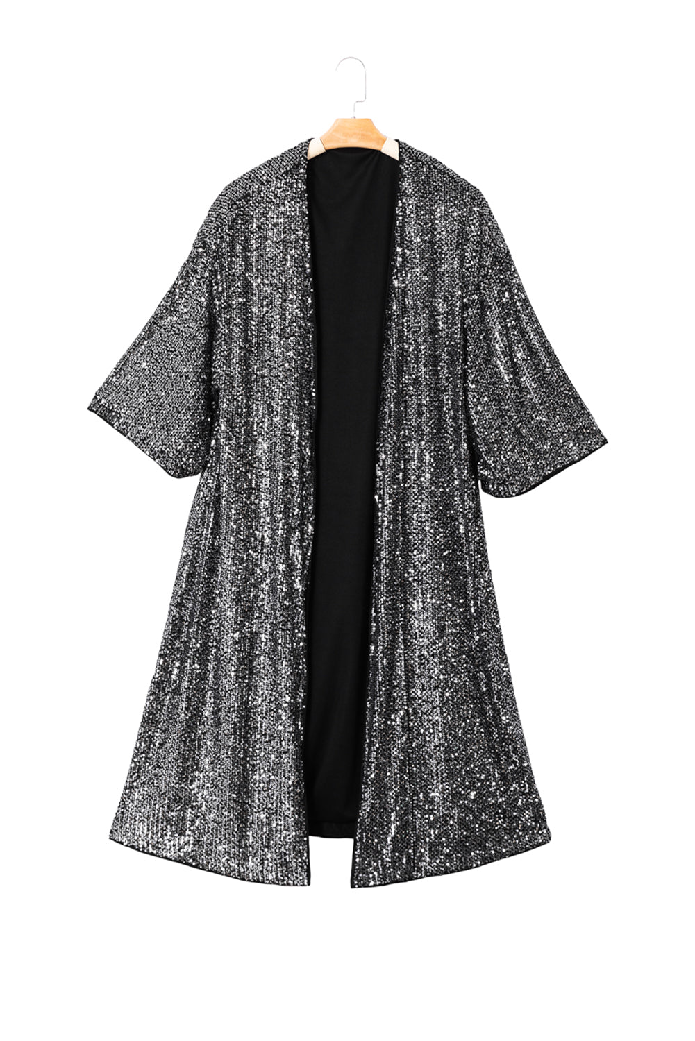 Kimono con maniche a 3/4 e paillettes argentate